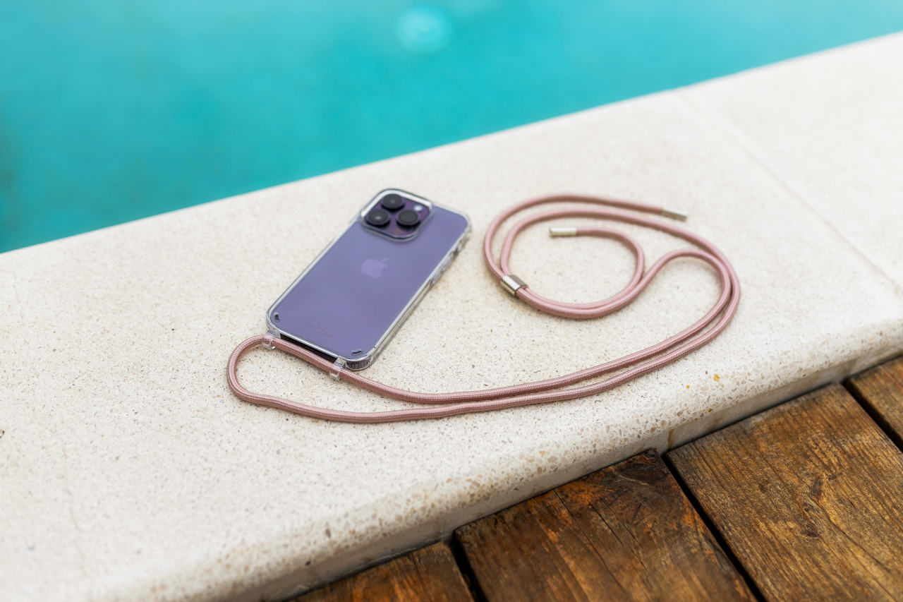 FIXED Pouzdro Pure Neck s růžovou šňůrkou na krk pro Samsung Galaxy A35 5G