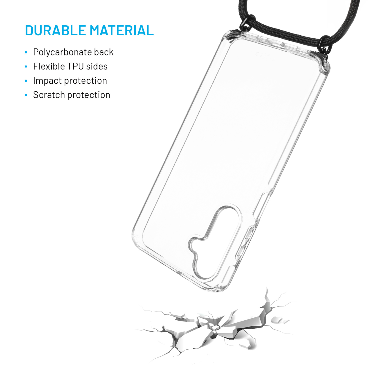 FIXED Pouzdro Pure Neck s odnímatelnou černou šňůrkou na krk pro Samsung Galaxy A16 4G/5G