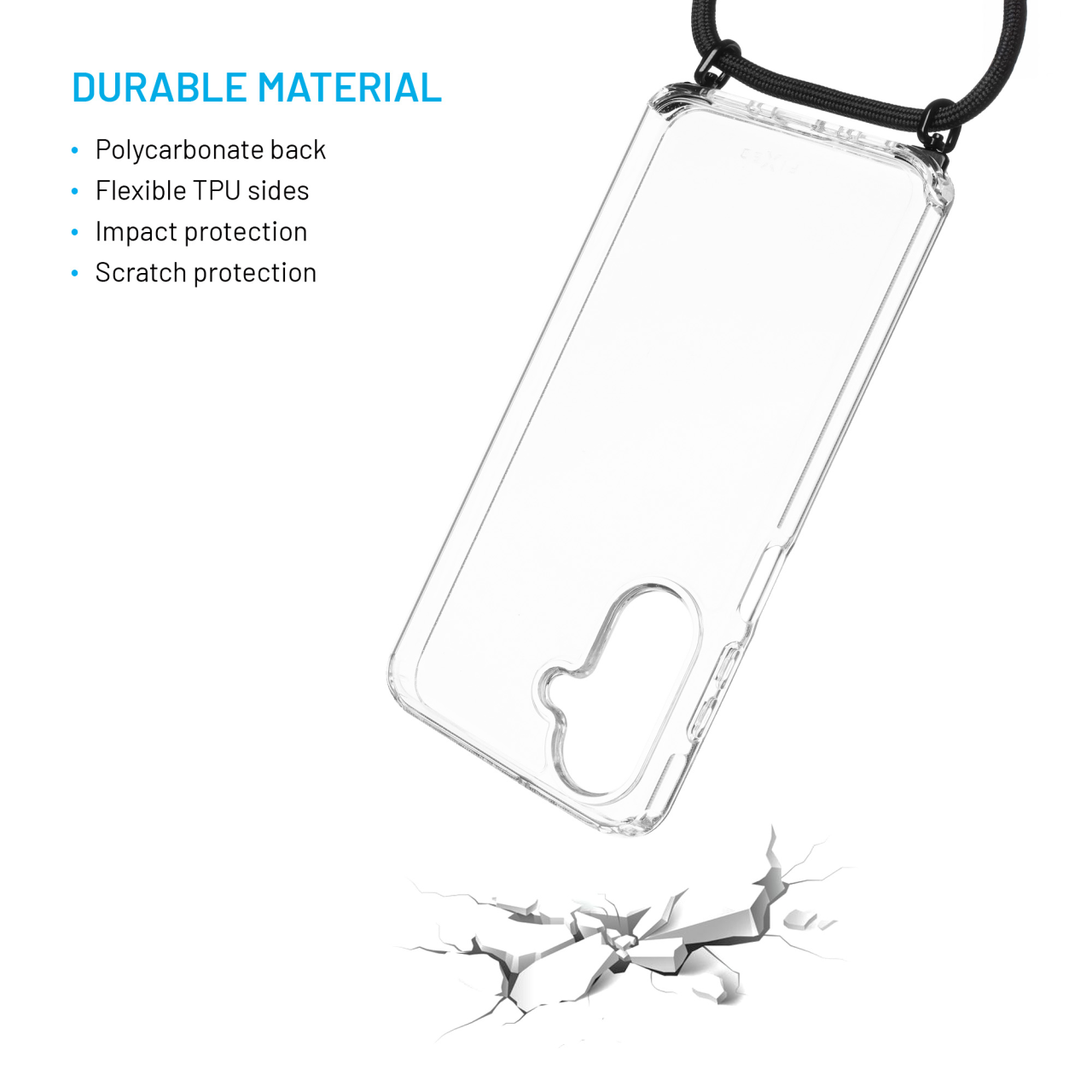 FIXED Pouzdro Pure Neck s odnímatelnou černou šňůrkou na krk pro Samsung Galaxy A26 5G