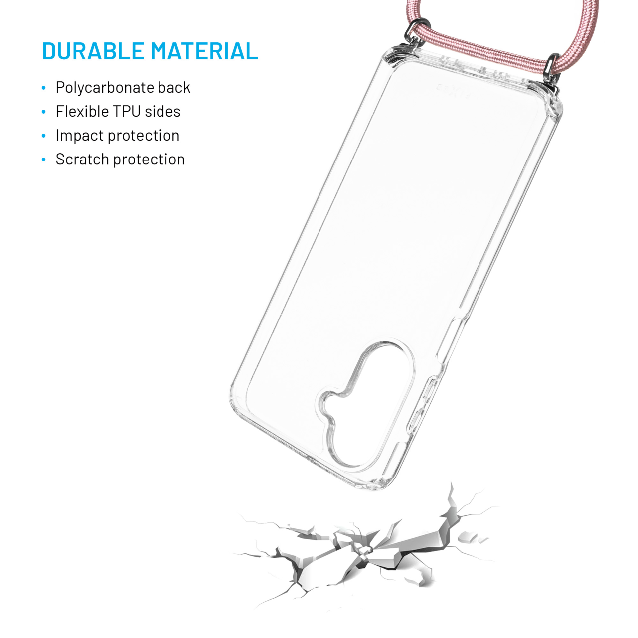 FIXED Pouzdro Pure Neck s odnímatelnou růžovou šňůrkou na krk pro Samsung Galaxy A26 5G
