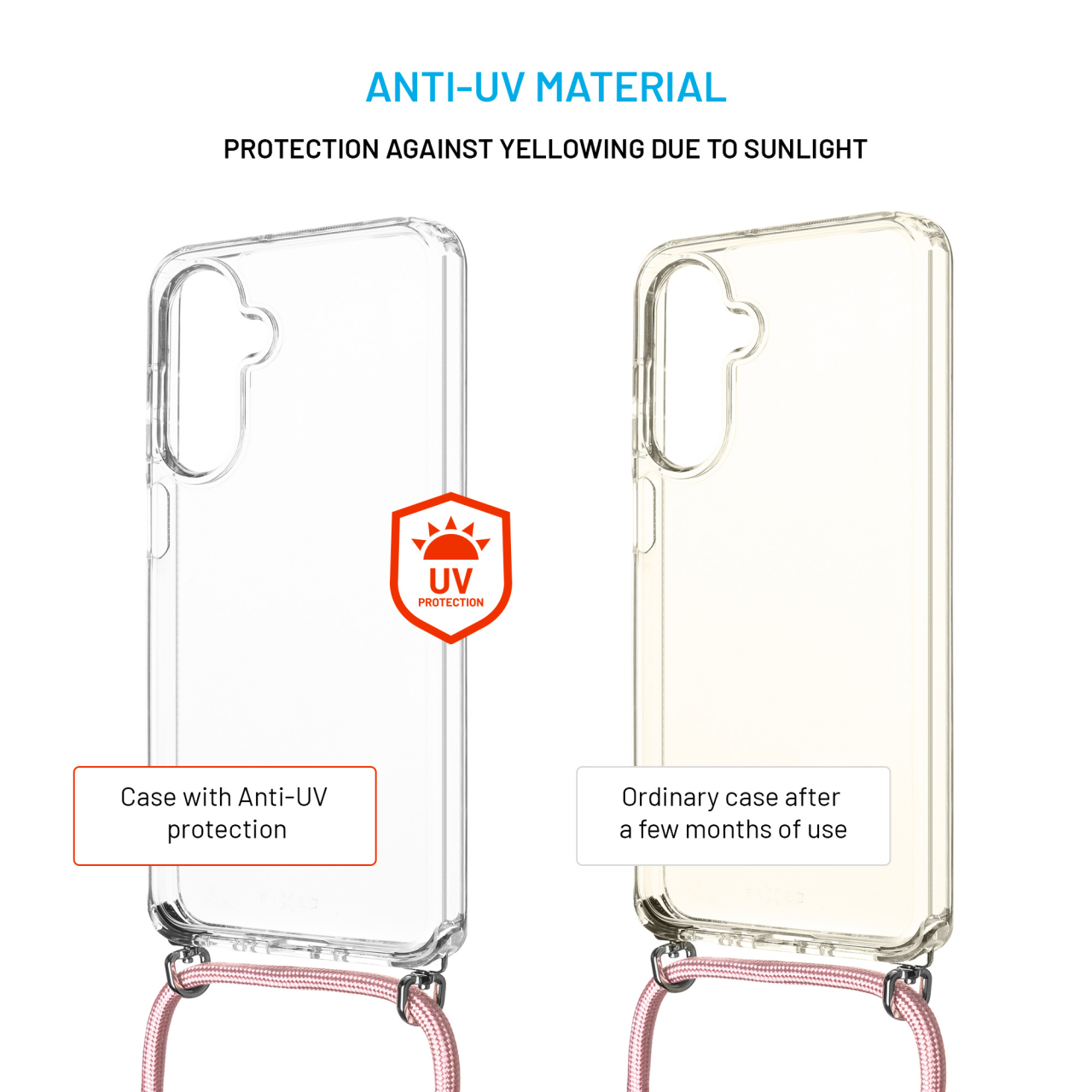 FIXED Pouzdro Pure Neck s odnímatelnou růžovou šňůrkou na krk pro Samsung Galaxy A26 5G