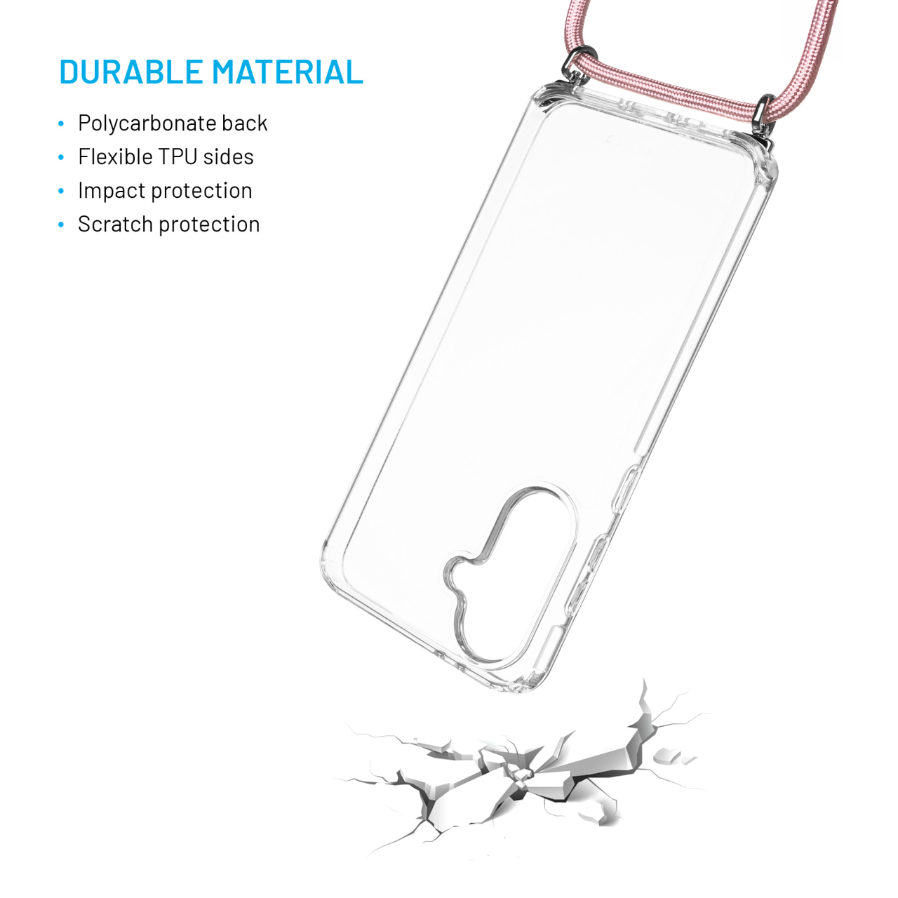 FIXED Pouzdro Pure Neck s odnímatelnou růžovou šňůrkou na krk pro Samsung Galaxy A36 5G/A56 5G
