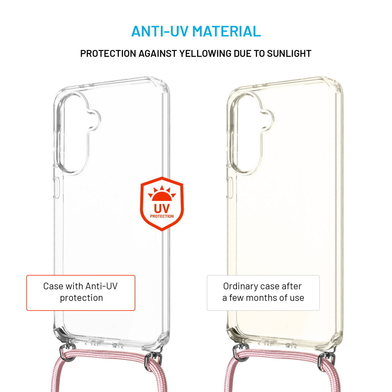 FIXED Pouzdro Pure Neck s odnímatelnou růžovou šňůrkou na krk pro Samsung Galaxy A36 5G/A56 5G