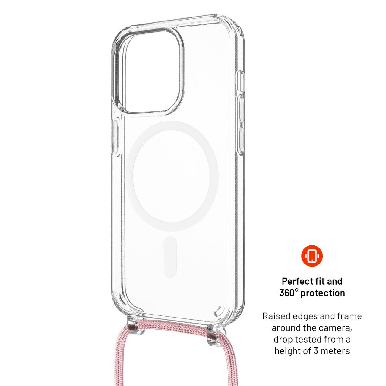 FIXED Pouzdro MagPure Neck s růžovou šňůrkou na krk pro Apple iPhone 16 Plus