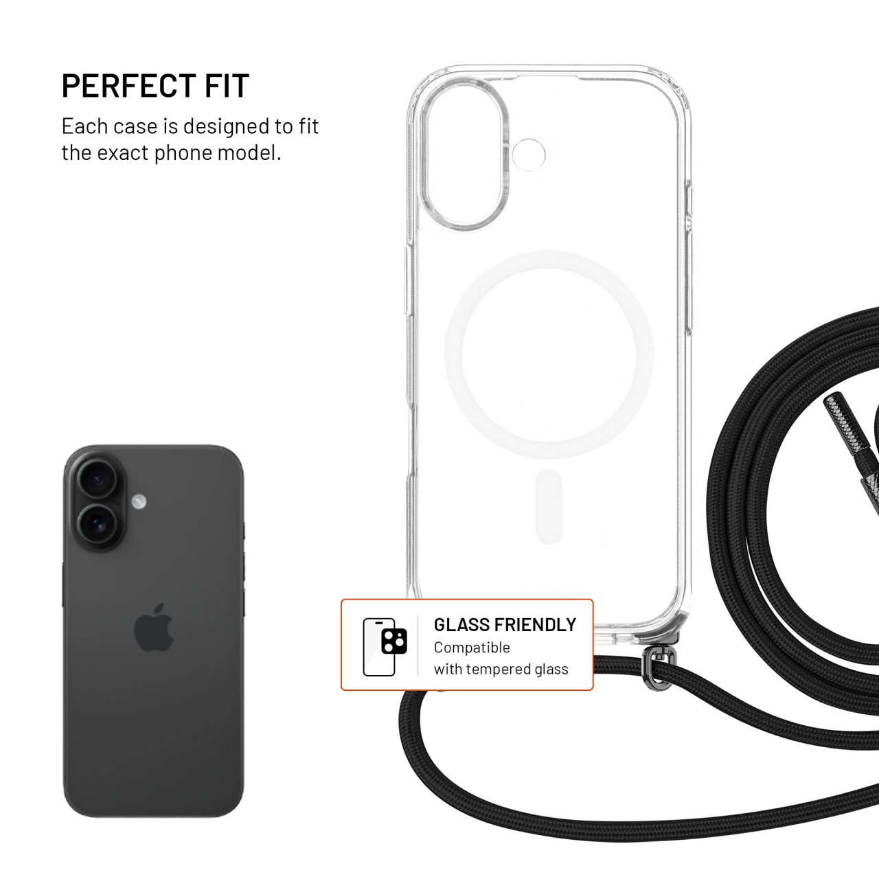 FIXED MagPure Neck iPhone 17 – čiré pouzdro se šňůrkou
