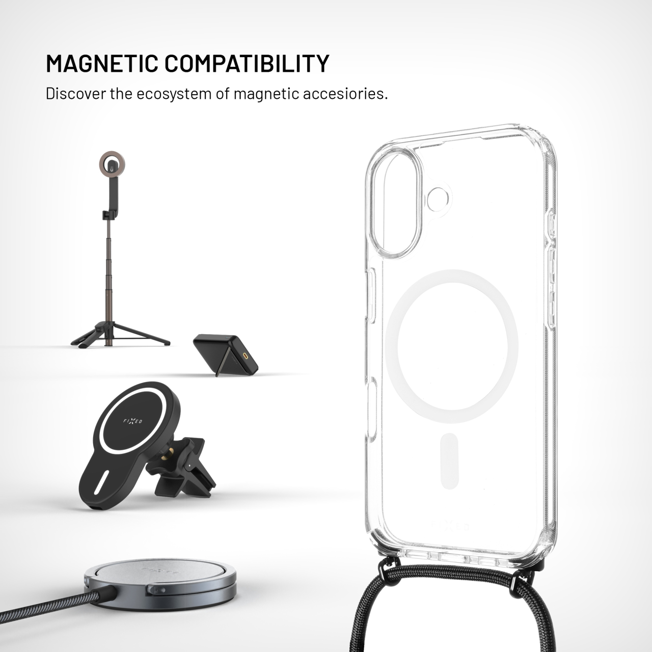 FIXED MagPure Neck iPhone 17 – čiré pouzdro se šňůrkou