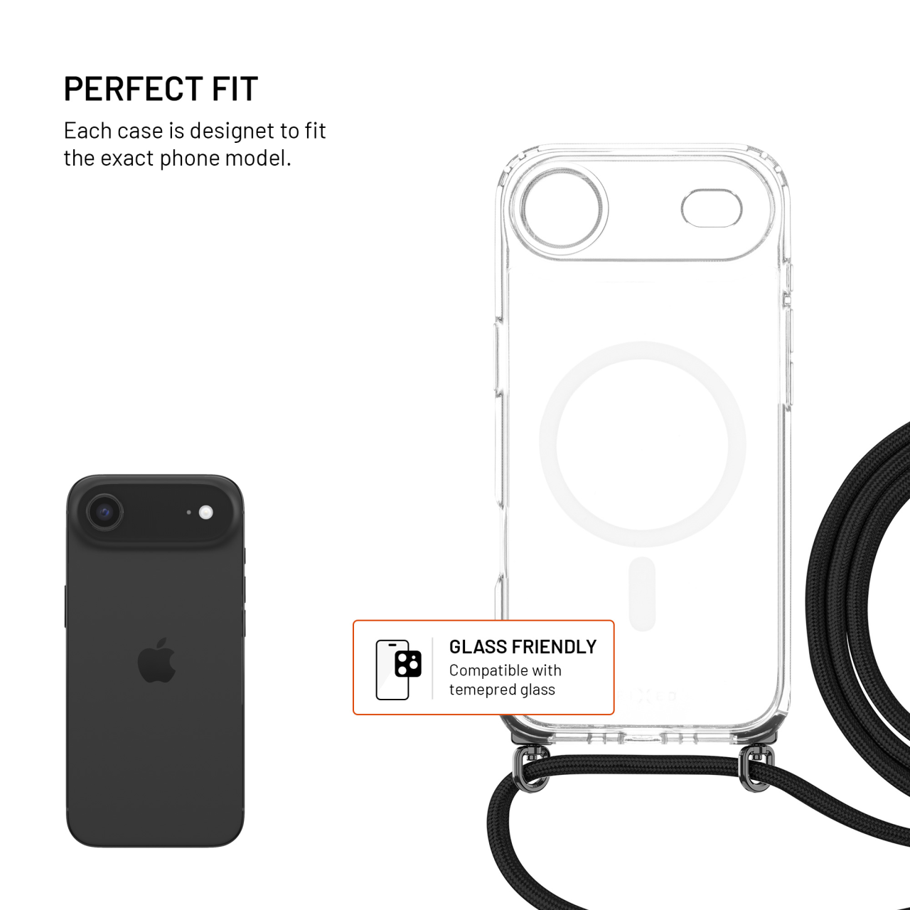 Crossbody FIXED MagPure Neck iPhone Air – čiré pouzdro se šňůrkou