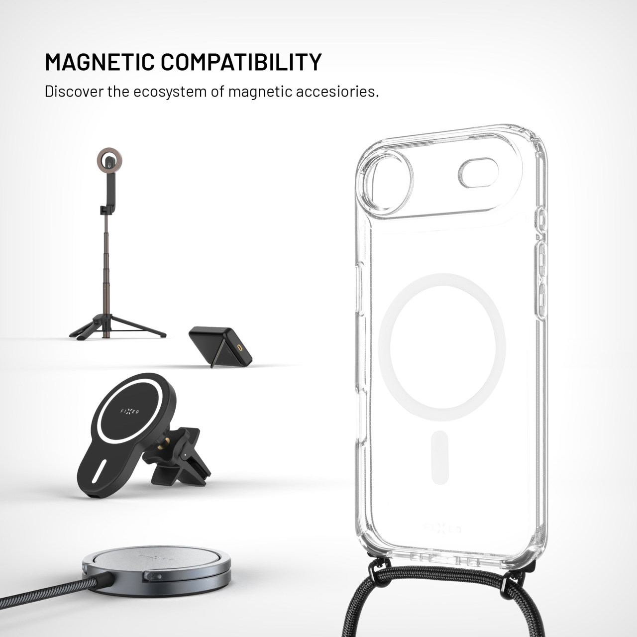 Crossbody FIXED MagPure Neck iPhone Air – čiré pouzdro se šňůrkou