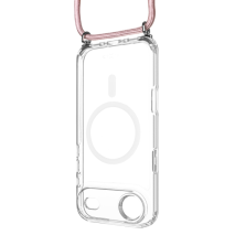 Crossbody FIXED MagPure Neck iPhone Air – čiré pouzdro s růžovou šňůrkou