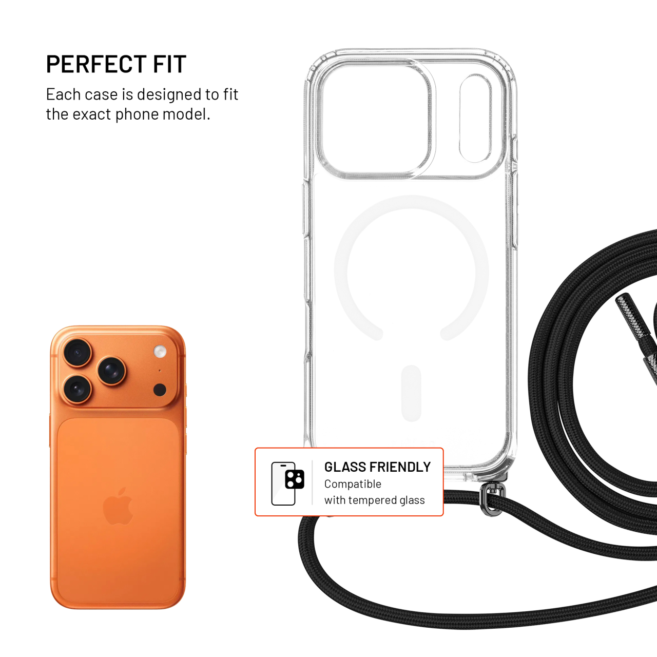 Crossbody FIXED MagPure Neck iPhone 17 Pro – čiré pouzdro se šňůrkou