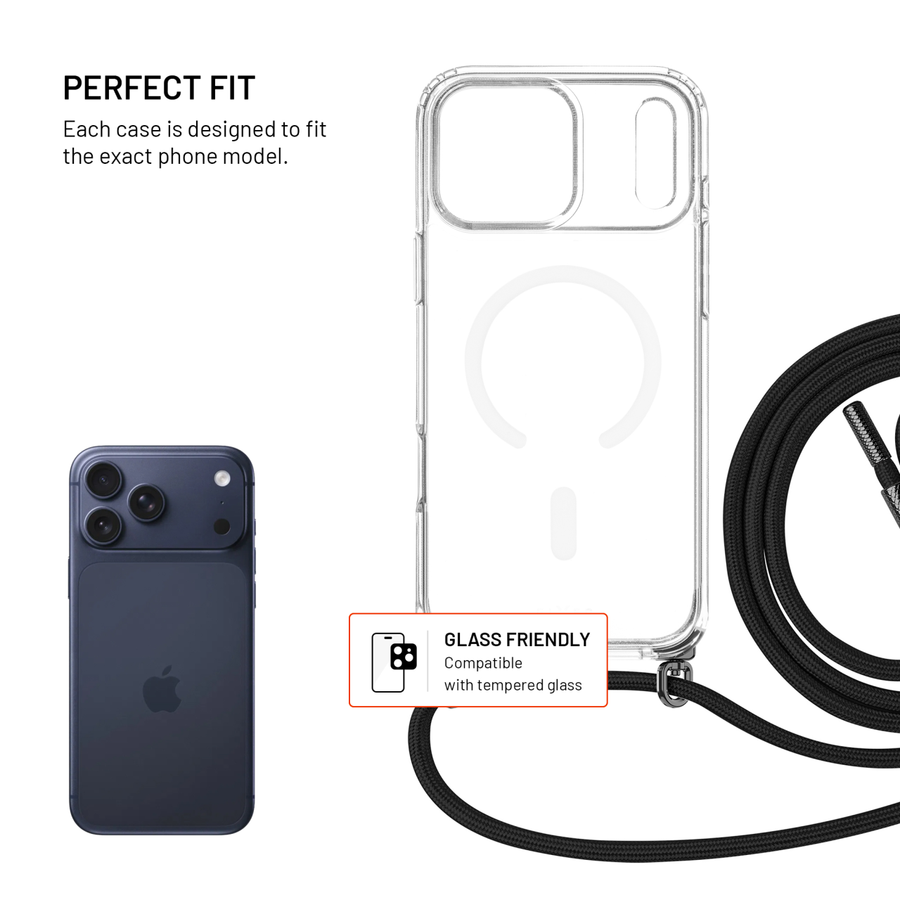 Crossbody FIXED MagPure Neck iPhone 17 Pro Max – čiré pouzdro se šňůrkou