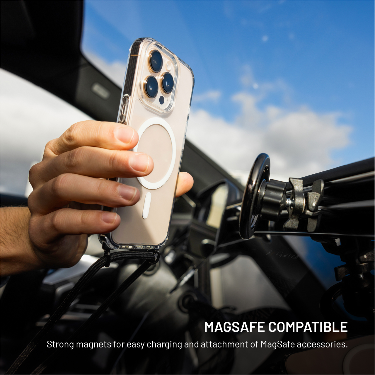 Crossbody FIXED MagPure Neck iPhone 17 Pro Max – čiré pouzdro se šňůrkou