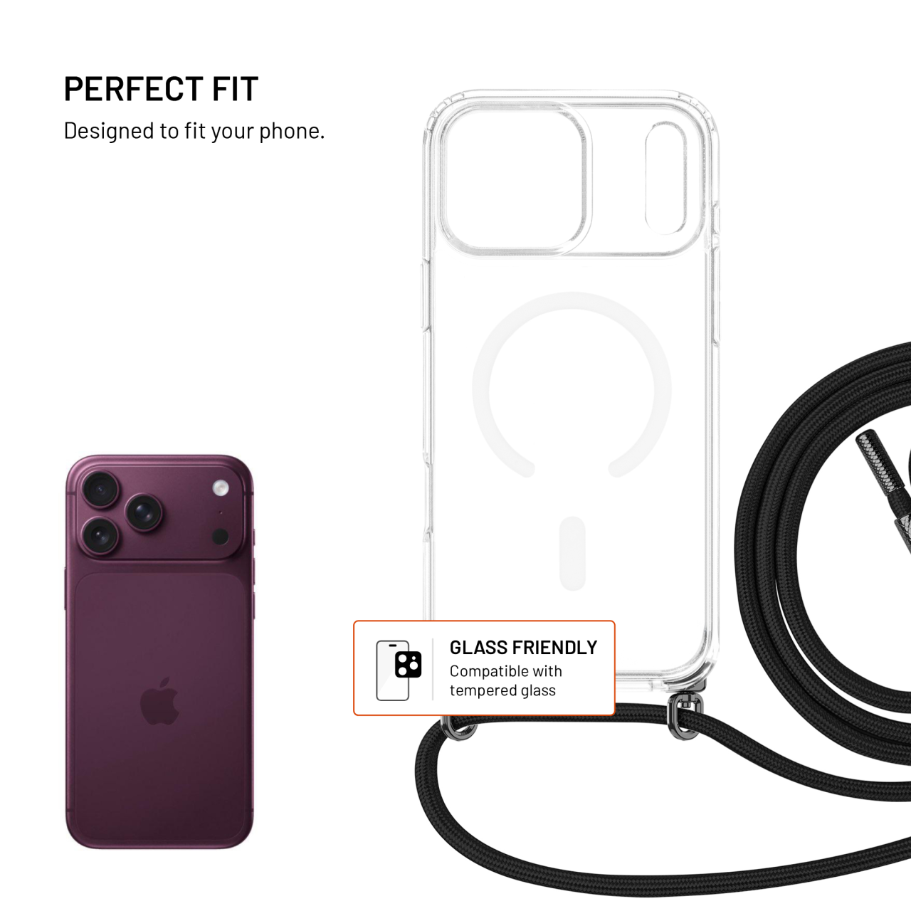 Kryt se šňůrkou na krk na mobil Apple iPhone 18 Pro Max/17 Pro Max - Fixed MagPure Neck, černá šňůrka