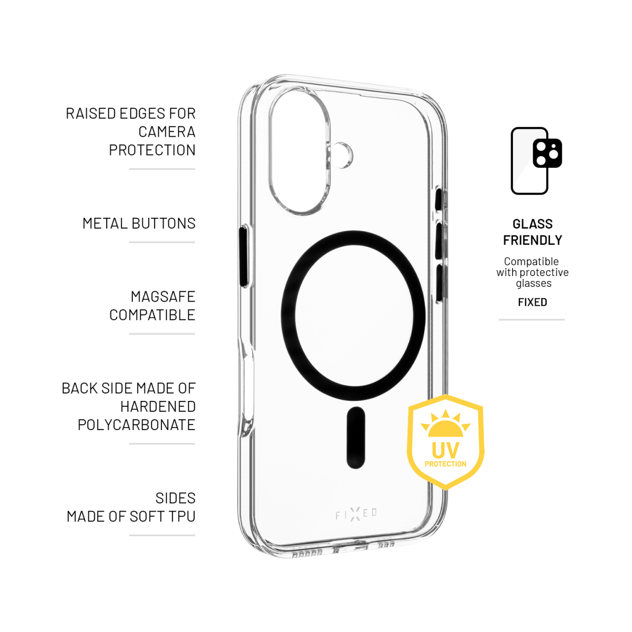 FIXED Zadní kryt MagPurity s podporou Magsafe pro Apple iPhone 16, čirý