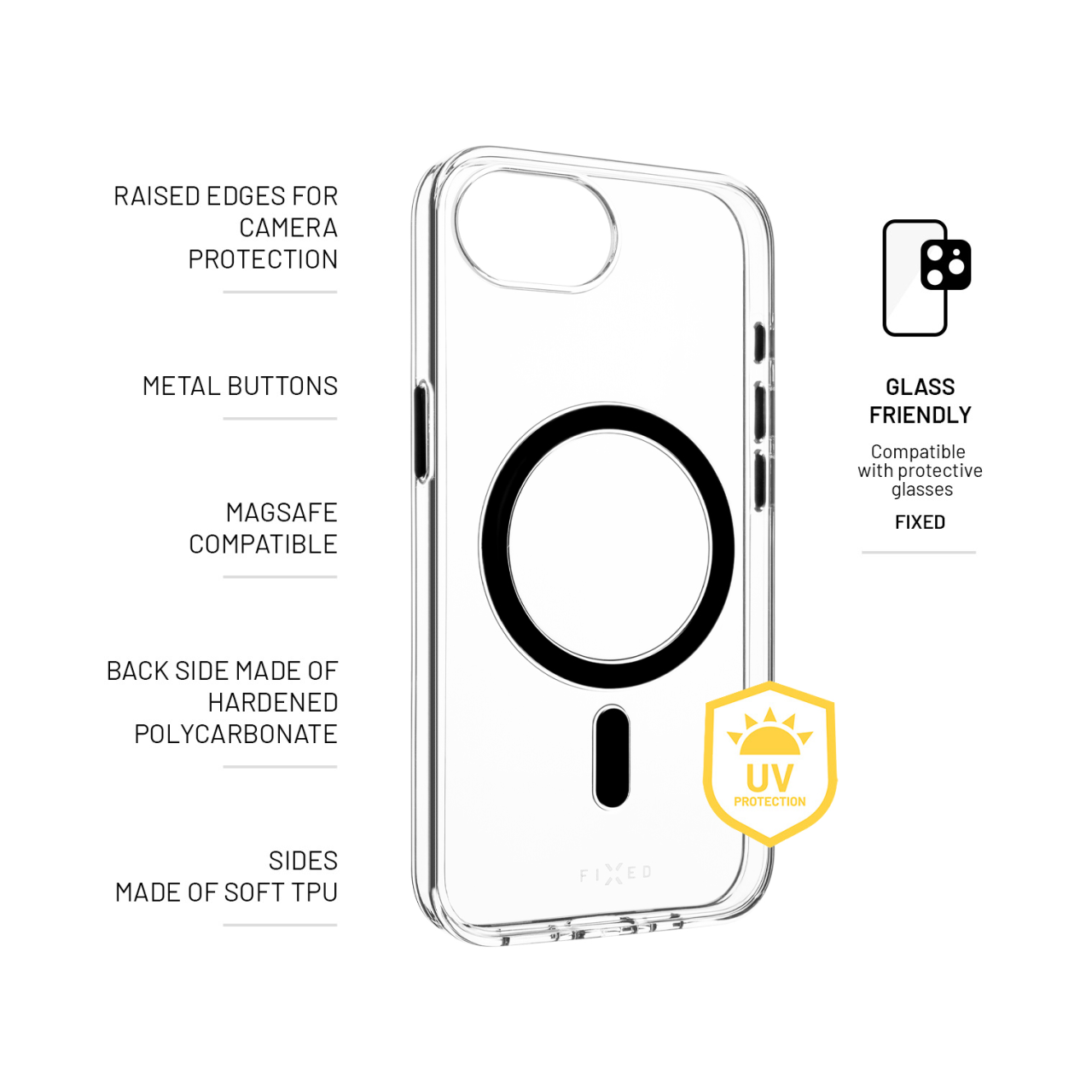 FIXED Zadní kryt MagPurity s podporou Magsafe pro Apple iPhone 16e / iPhone 17e, čirý