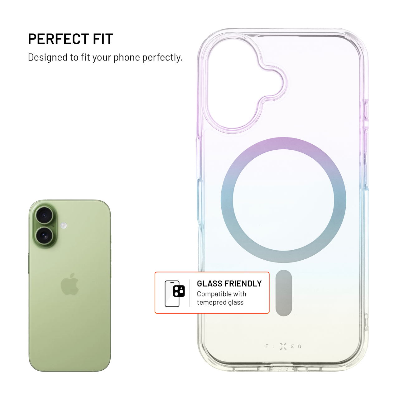 Zadní kryt FIXED MagRainbow s podporou MagSafe pro Apple iPhone 16, duhový