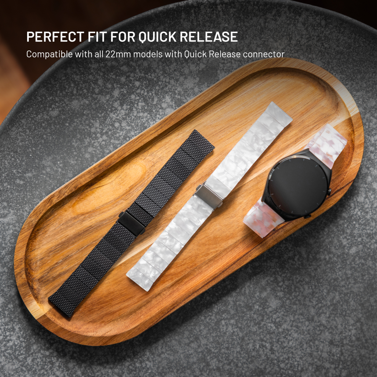 Resinový řemínek FIXED Resin Strap s Quick Release 22mm pro smartwatch, Carbon Black