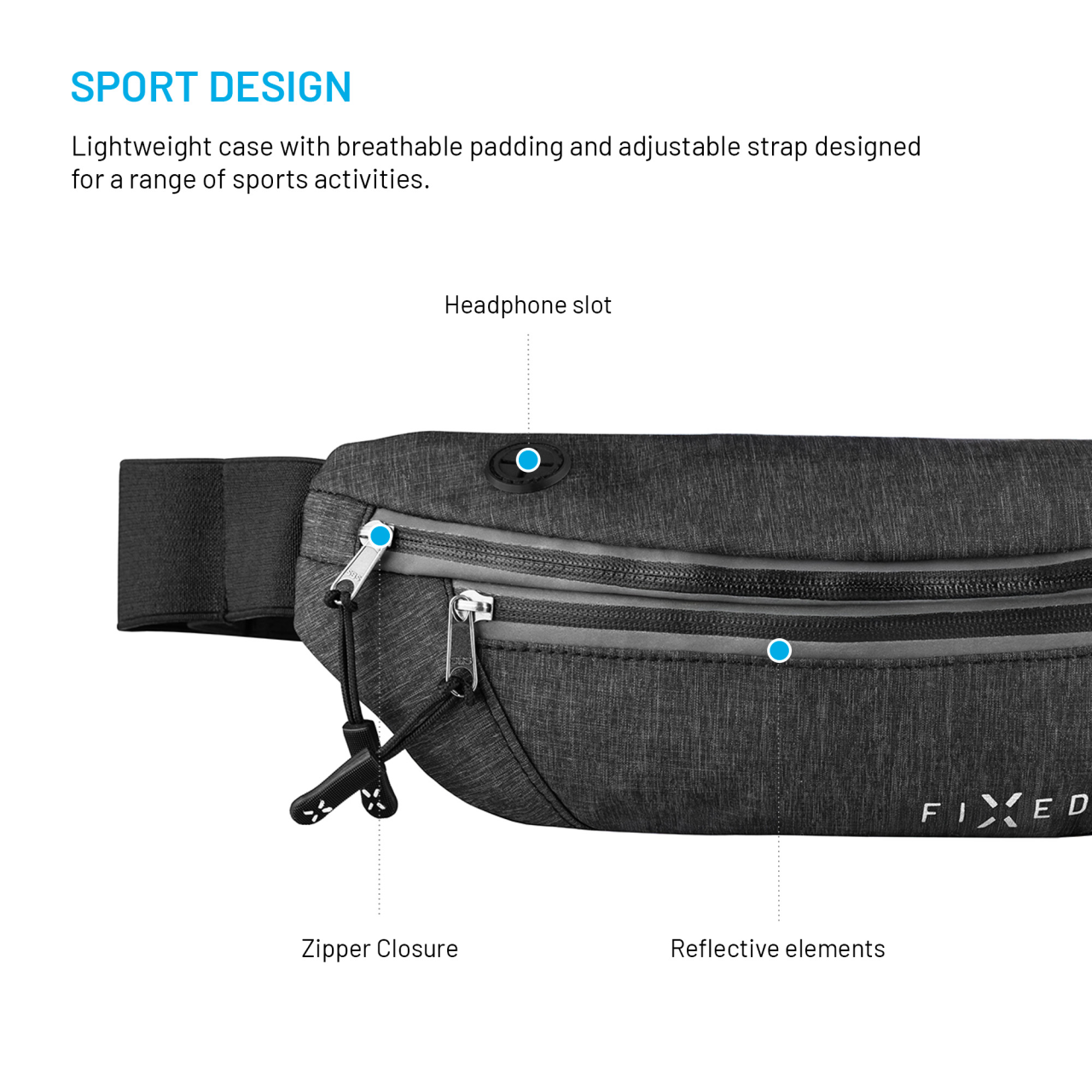 Sportovní ledvinka FIXED Sportbelt, šedá