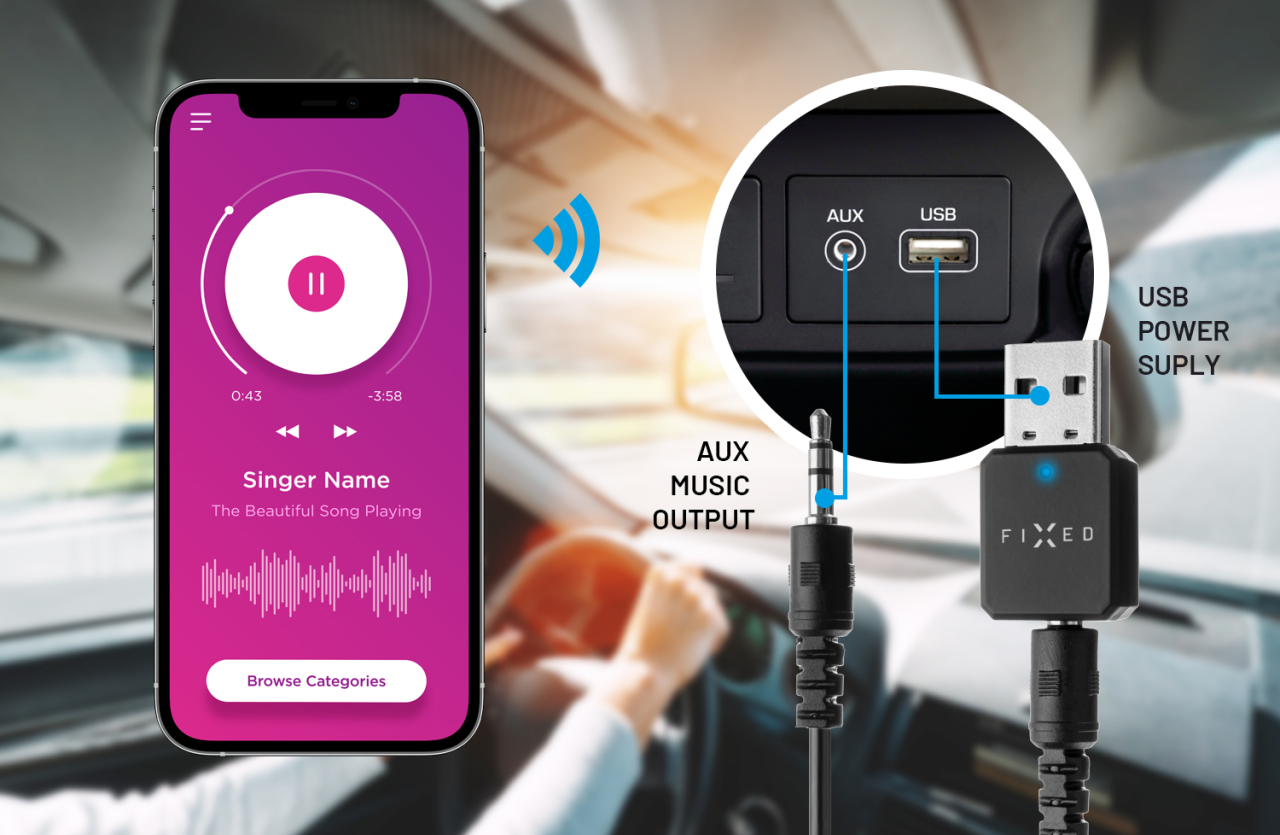 FIXED Bluetooth audio přijímač Signal se zabudovaným mikrofonem, černý