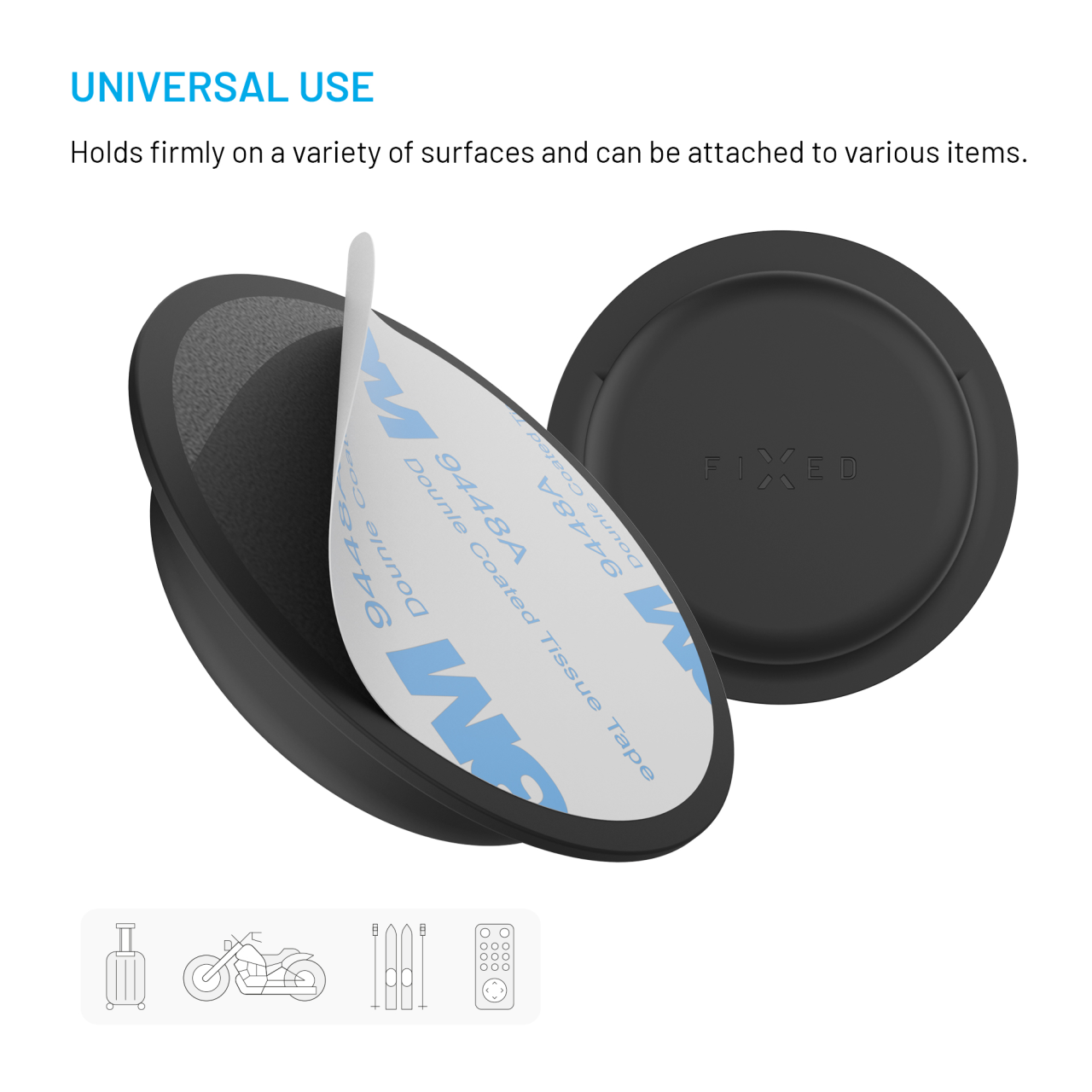 FIXED Silikonové nalepovací pouzdro Silky Sticker pro Apple AirTag, double pack, černé