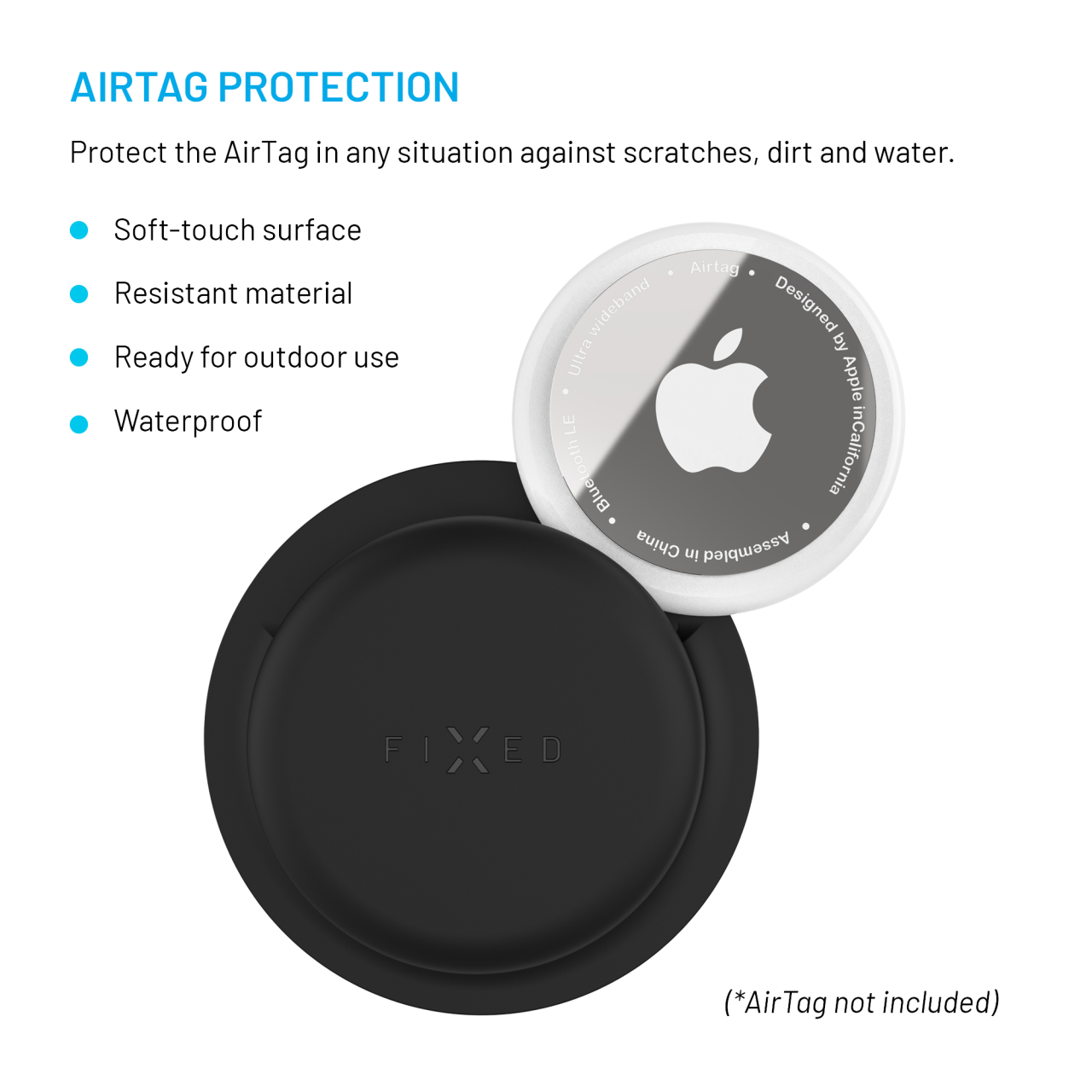 FIXED Silikonové nalepovací pouzdro Silky Sticker pro Apple AirTag, double pack, černé