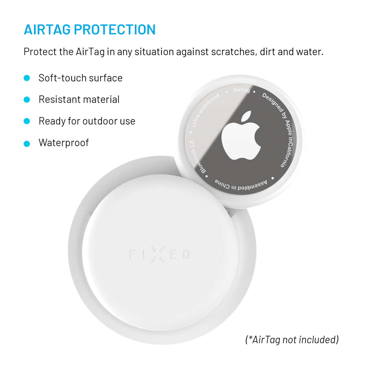 FIXED Silikonové nalepovací pouzdro Silky Sticker pro Apple AirTag, double pack, bílé