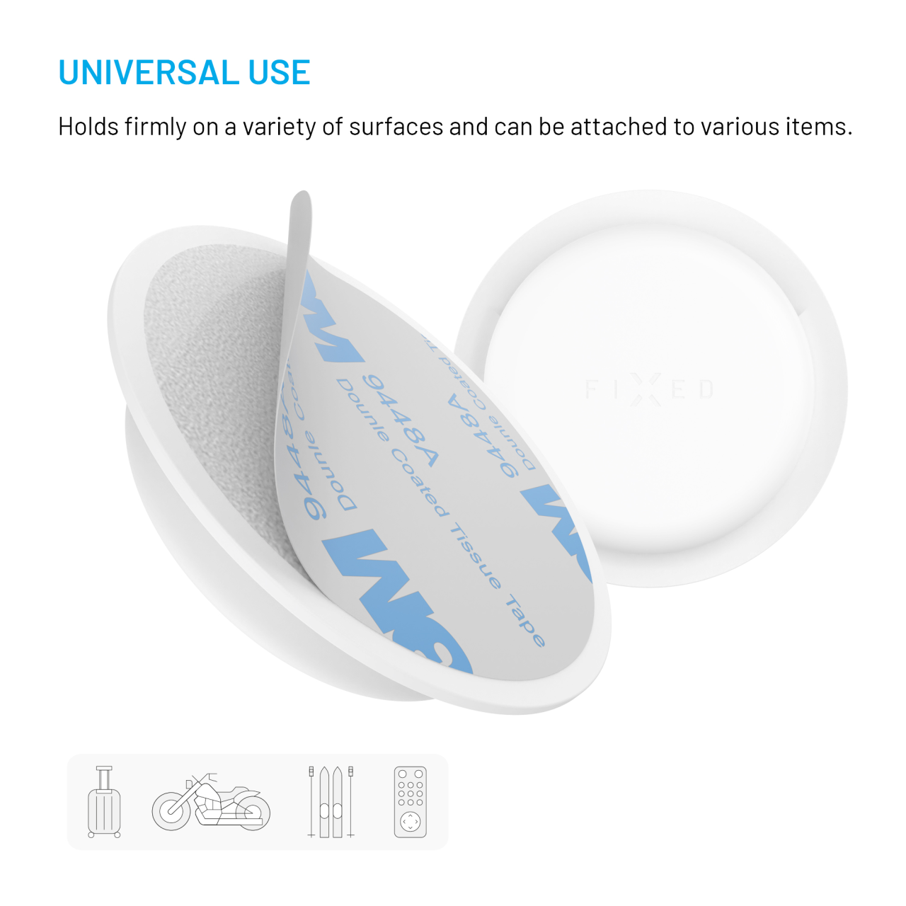 FIXED Silikonové nalepovací pouzdro Silky Sticker pro Apple AirTag, double pack, bílé