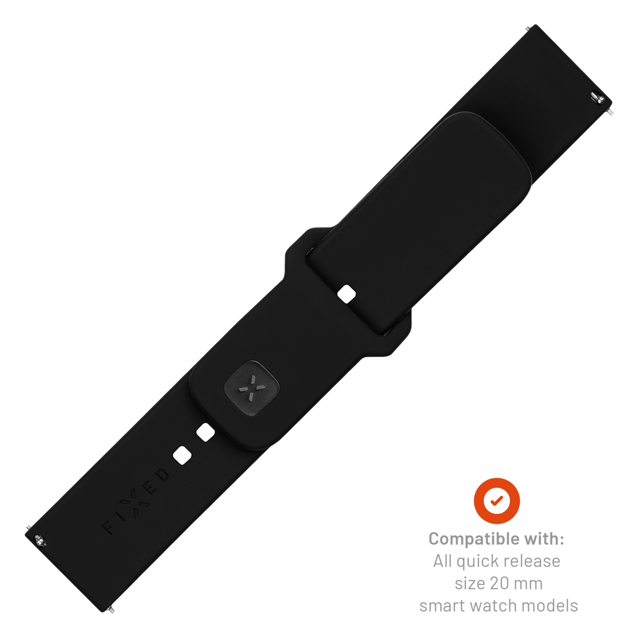 FIXED Set silikonových řemínků Silicone Sporty Strap s Quick Release 20mm pro smartwatch, černý