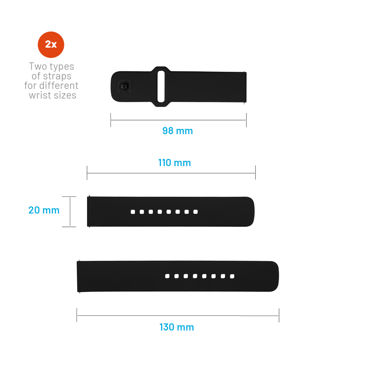 FIXED Set silikonových řemínků Silicone Sporty Strap s Quick Release 20mm pro smartwatch, černý