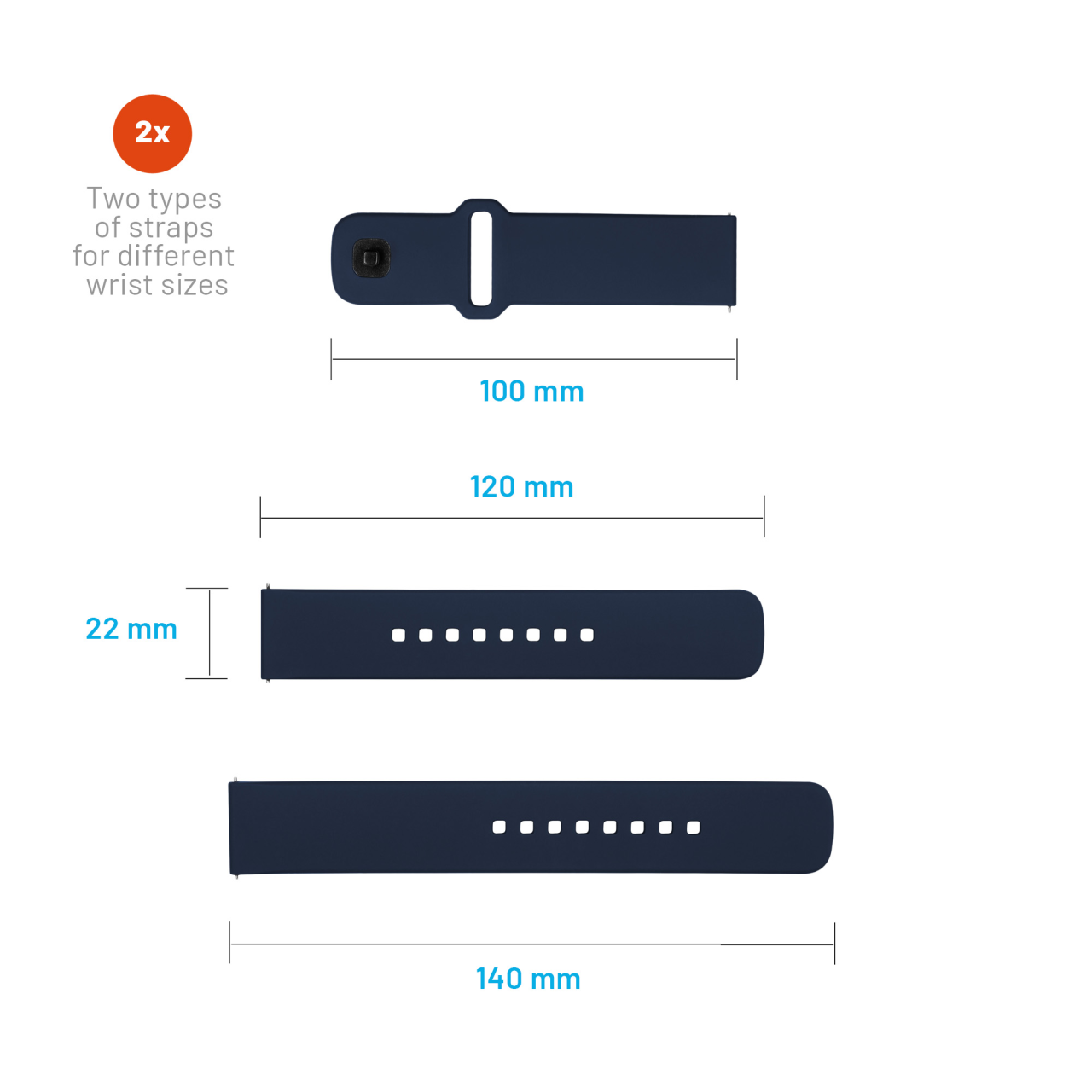 FIXED Set silikonových řemínků Silicone Sporty Strap s Quick Release 22mm pro smartwatch, modrý