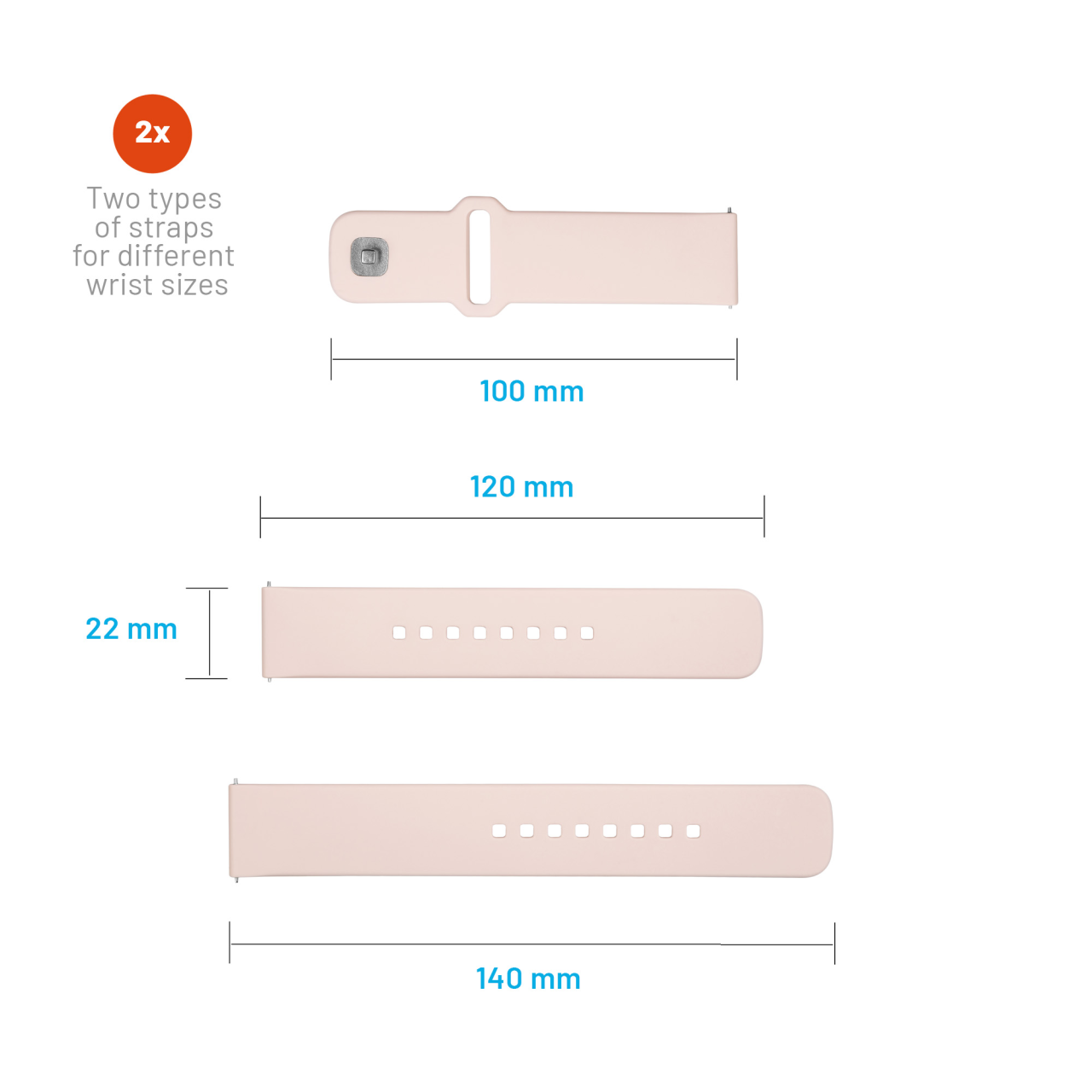 FIXED Set silikonových řemínků Silicone Sporty Strap s Quick Release 22mm pro smartwatch, růžový