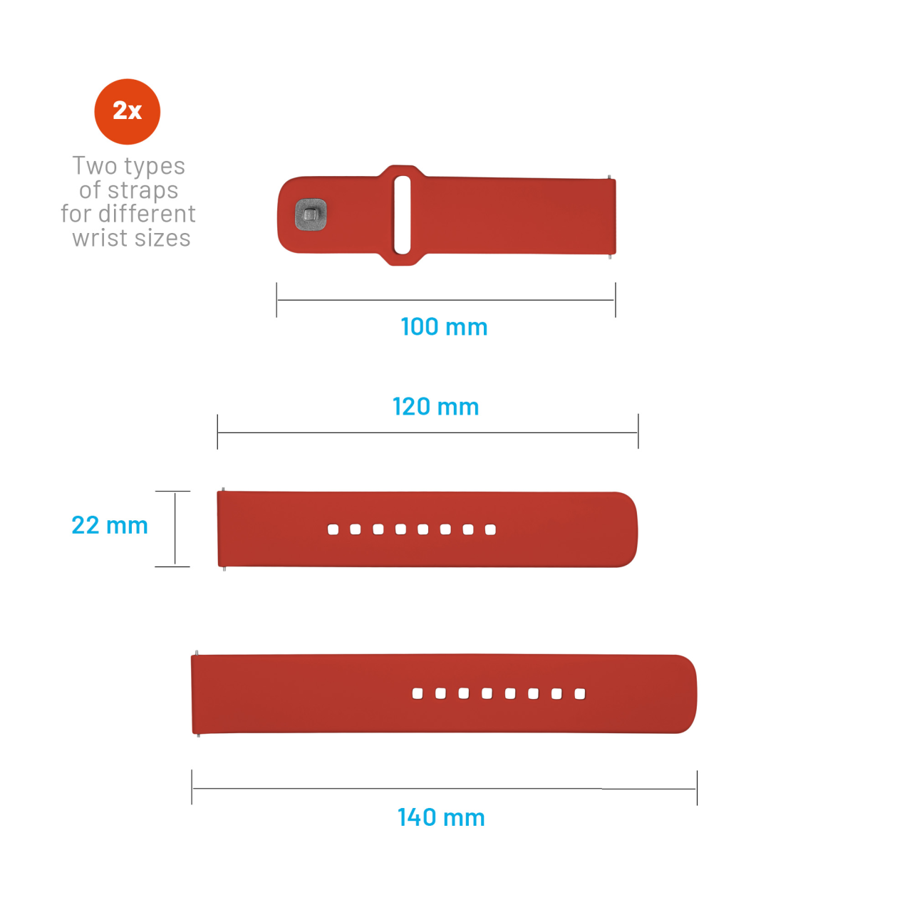FIXED Set silikonových řemínků Silicone Sporty Strap s Quick Release 22mm pro smartwatch, červený