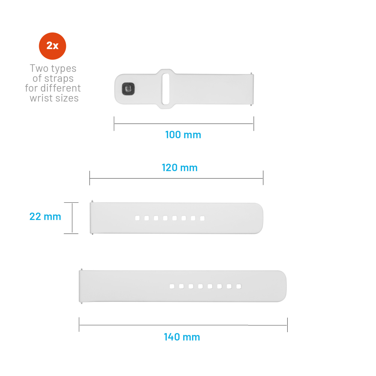 FIXED Set silikonových řemínků Silicone Sporty Strap s Quick Release 22mm pro smartwatch, bílý