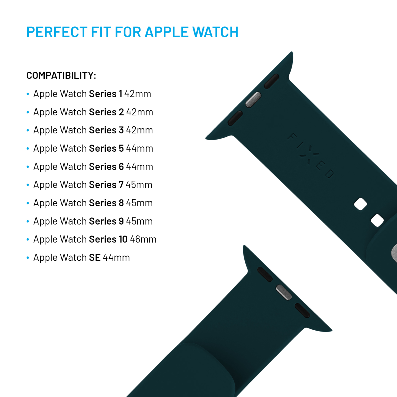 FIXED Set silikonových řemínků Silicone Sporty Strap pro Apple Watch 42/44/45/46mm, tmavě zelený
