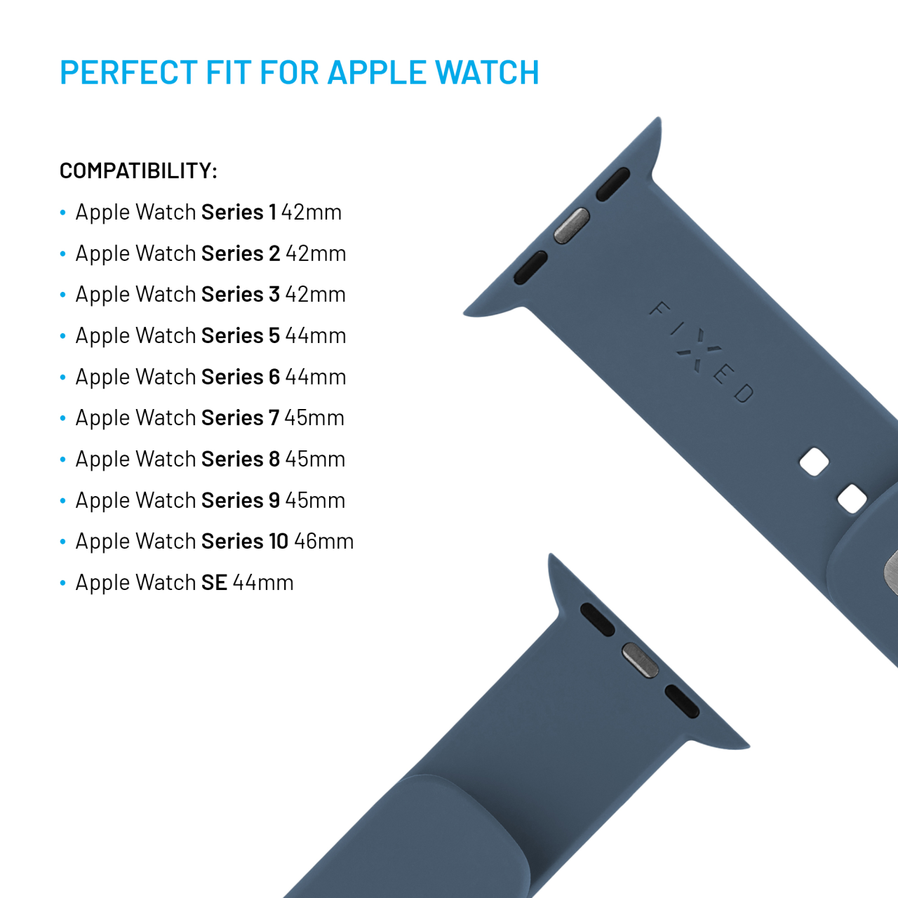 FIXED Set silikonových řemínků Silicone Sporty Strap pro Apple Watch 42/44/45/46mm, zelenomodrý
