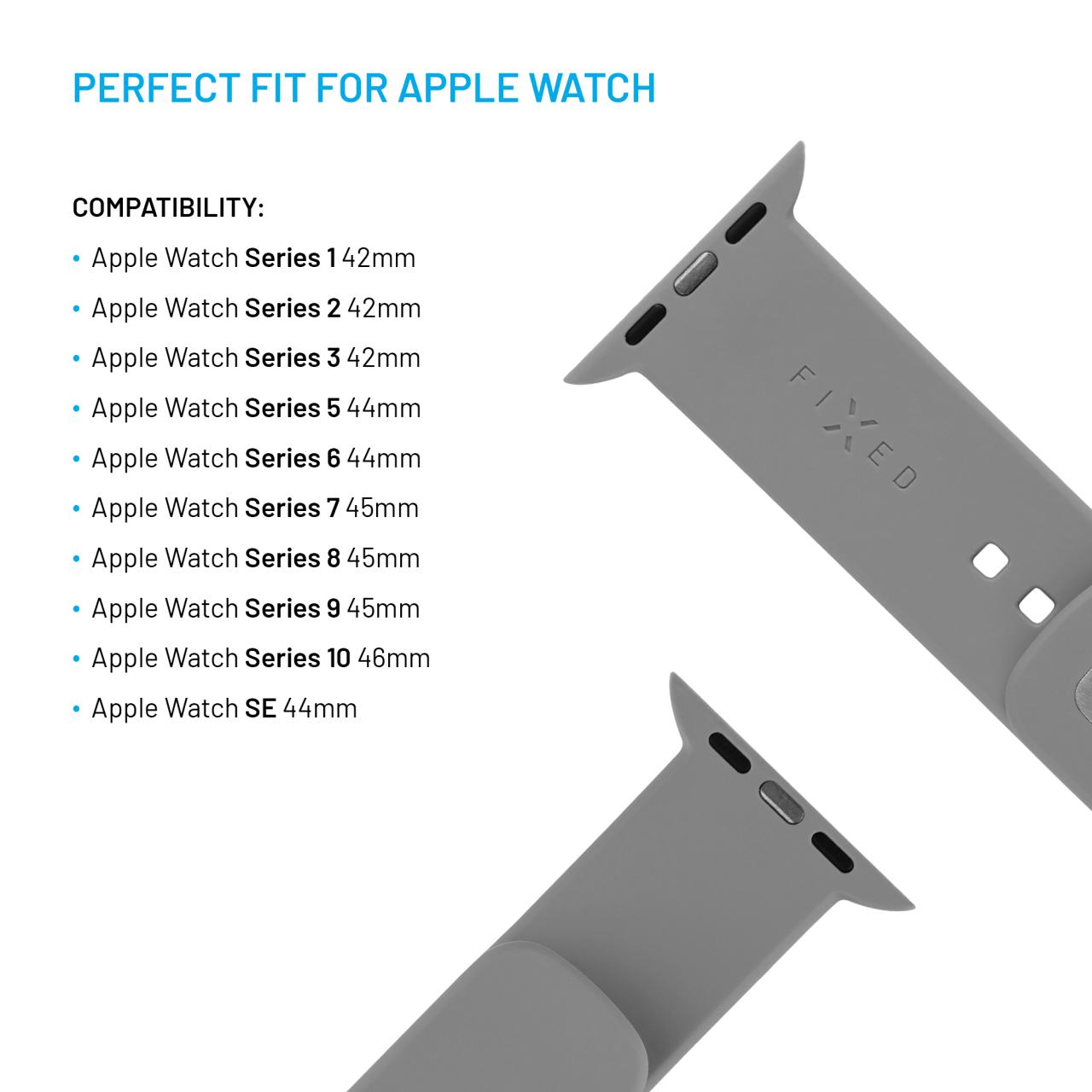 FIXED Set silikonových řemínků Silicone Sporty Strap pro Apple Watch 42/44/45/46mm, světle šedý