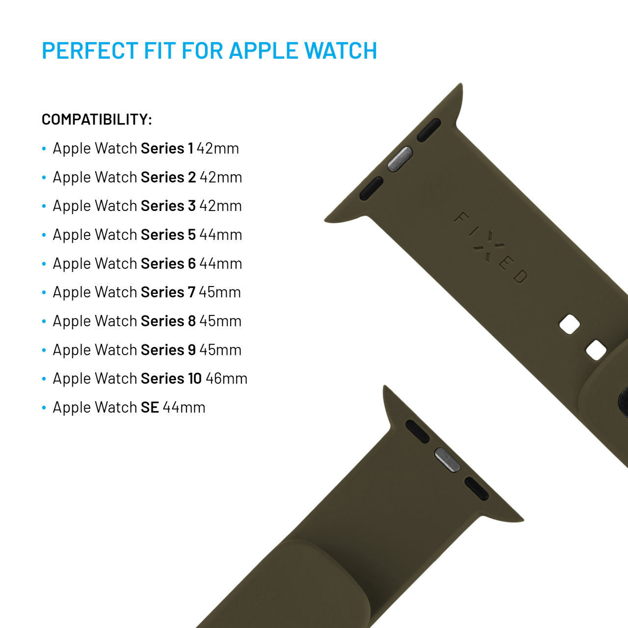 FIXED Set silikonových řemínků Silicone Sporty Strap pro Apple Watch 42/44/45/46mm, olivový