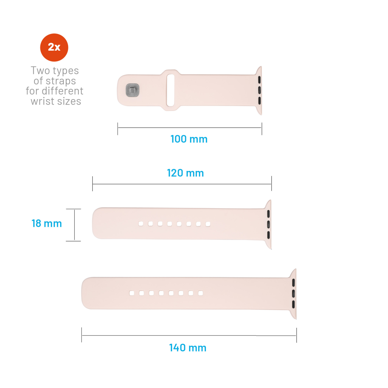 FIXED Set silikonových řemínků Silicone Sporty Strap pro Apple Watch 42/44/45/46mm, růžový