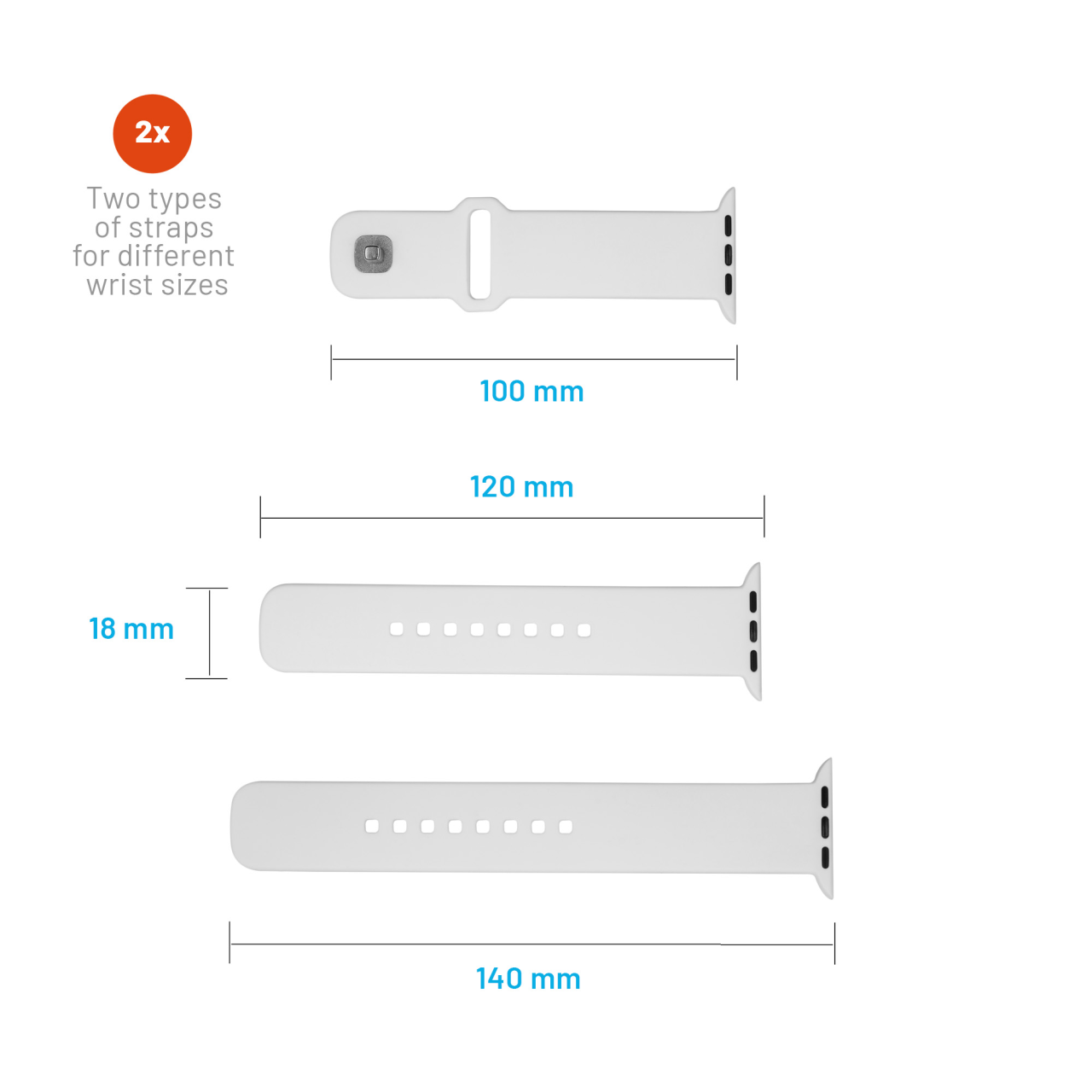 FIXED Set silikonových řemínků Silicone Sporty Strap pro Apple Watch 42/44/45/46mm, bílý