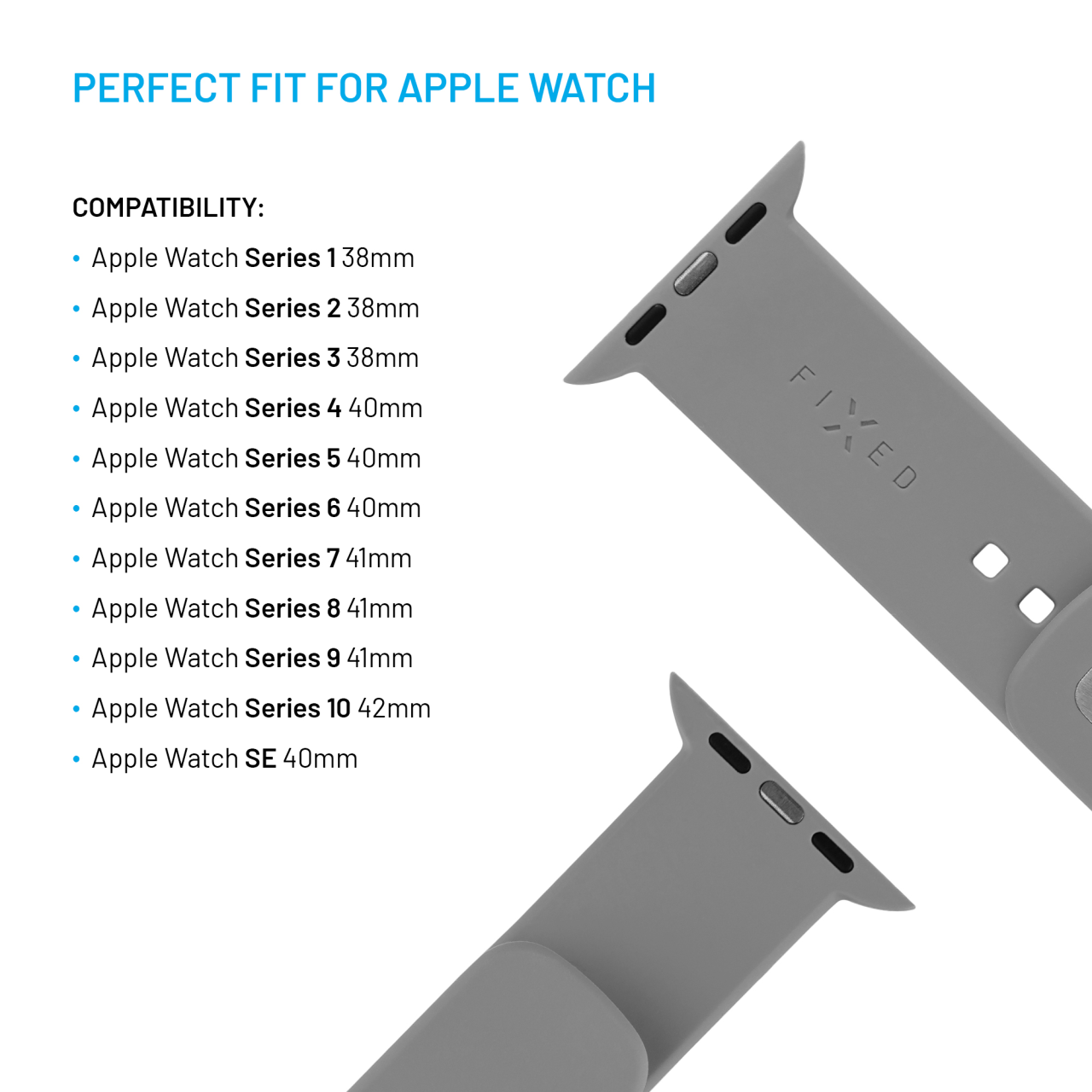 FIXED Set silikonových řemínků Silicone Sporty Strap pro Apple Watch 38/40/41mm, světle šedý