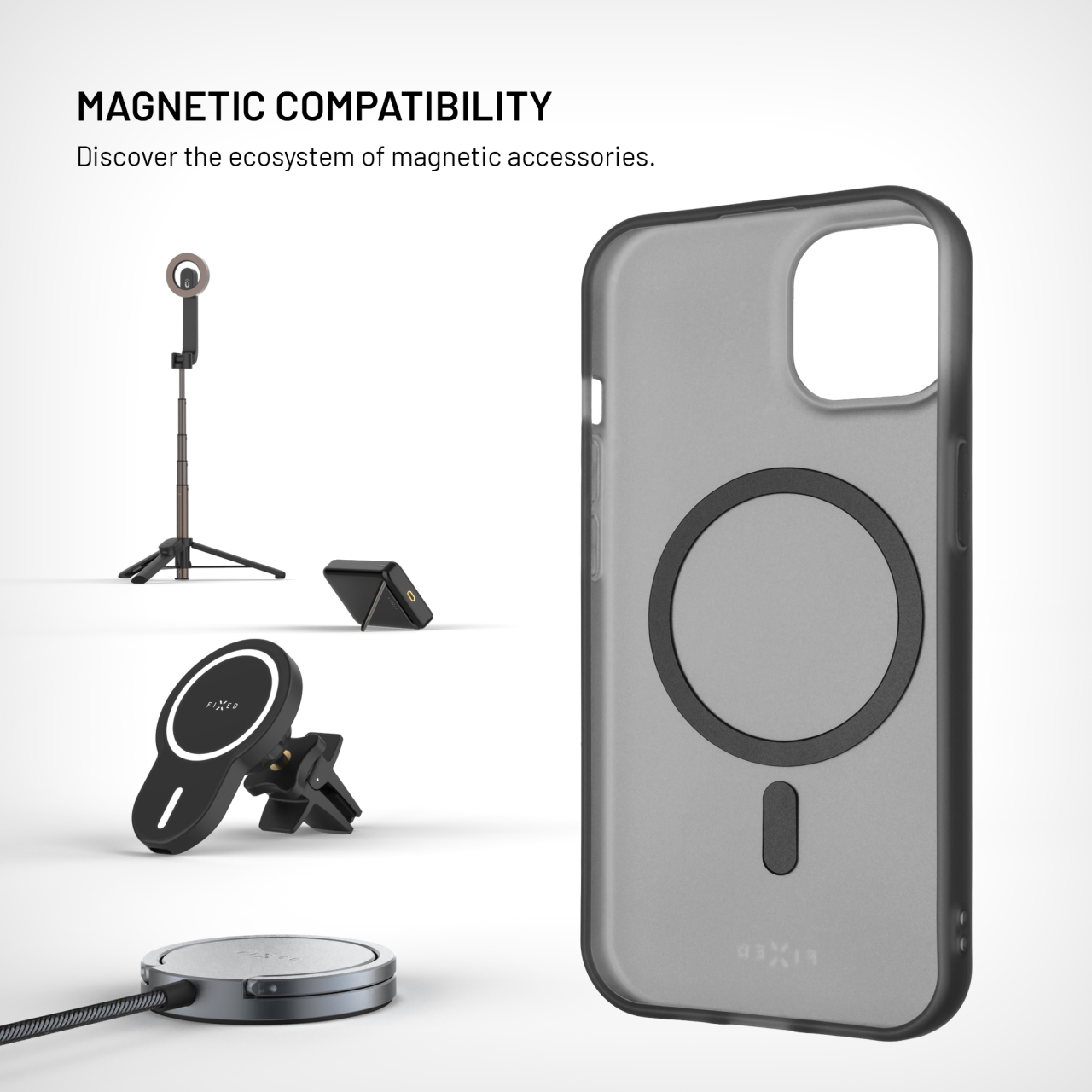 Silikonový kryt na mobil Apple iPhone 15 - Fixed MagStory, MagSafe, kouřový