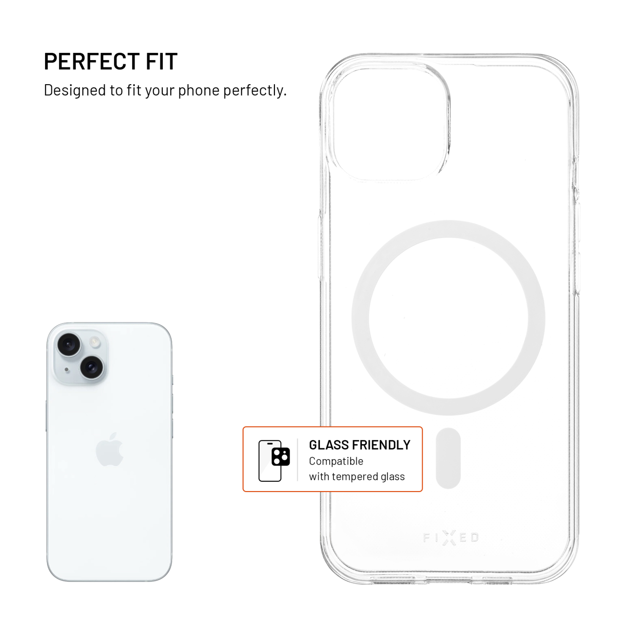 Průhledný silikonový kryt na mobil Apple iPhone 15 - Fixed MagStory AntiUV, MagSafe
