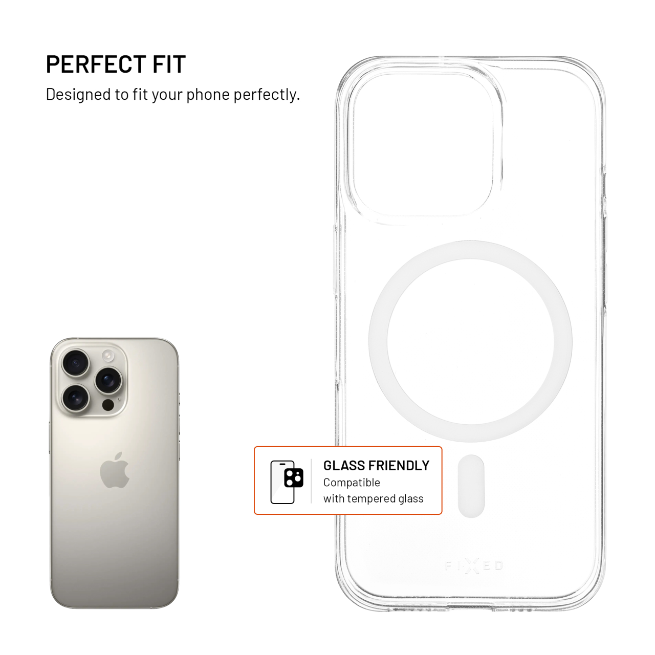 Průhledný silikonový kryt na mobil Apple iPhone 16 Pro - Fixed MagStory AntiUV, MagSafe