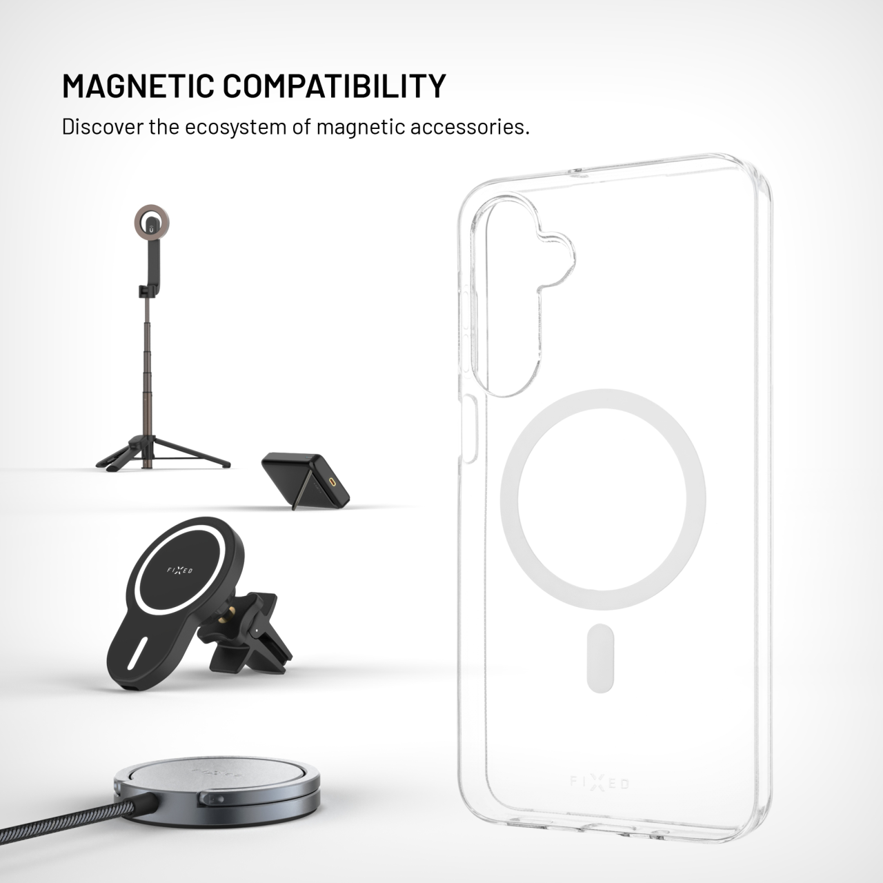 Průhledný silikonový kryt na mobil Samsung Galaxy A16 - Fixed MagStory AntiUV, MagSafe