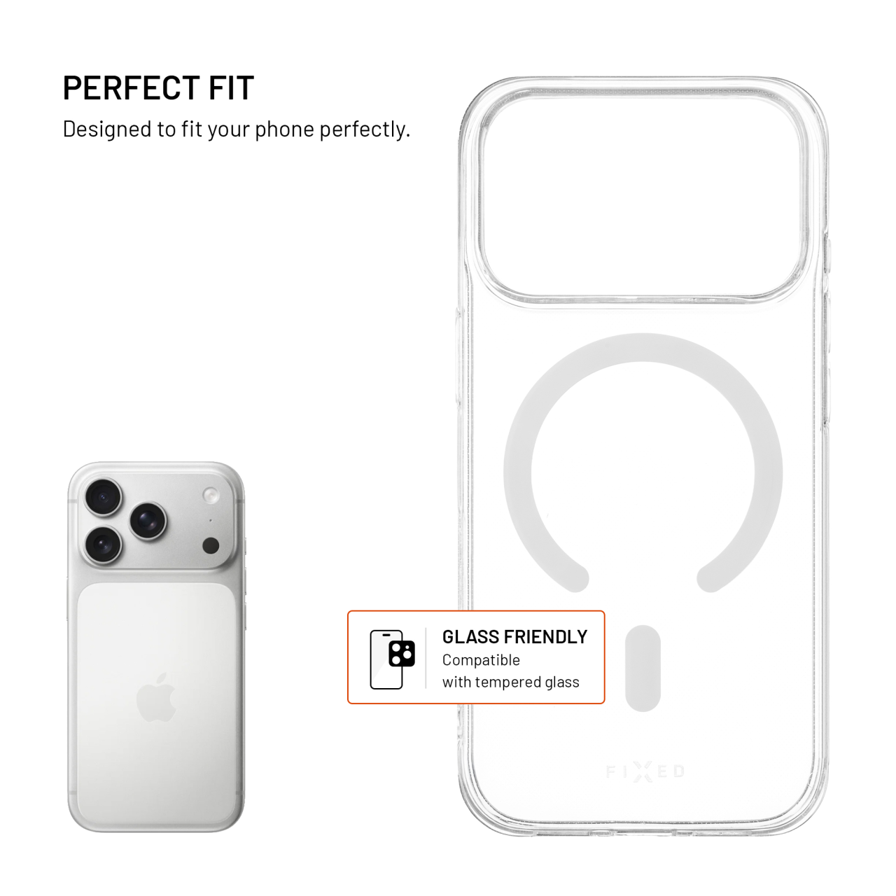 Průhledný silikonový kryt na mobil Apple iPhone 17 Pro - Fixed MagStory AntiUV, MagSafe