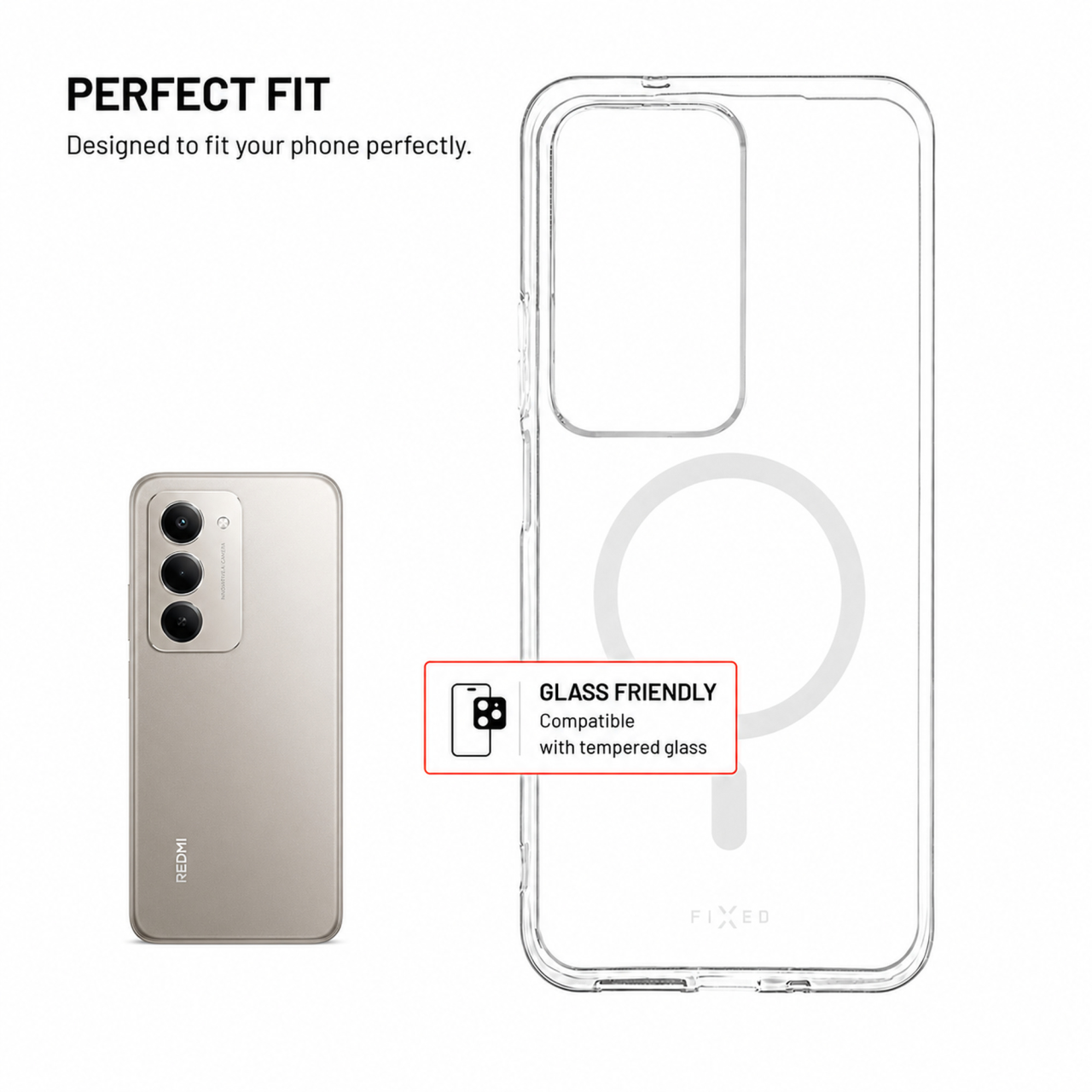 Průhledný silikonový kryt na mobil Xiaomi Redmi 15 4G - Fixed MagStory AntiUV, MagSafe