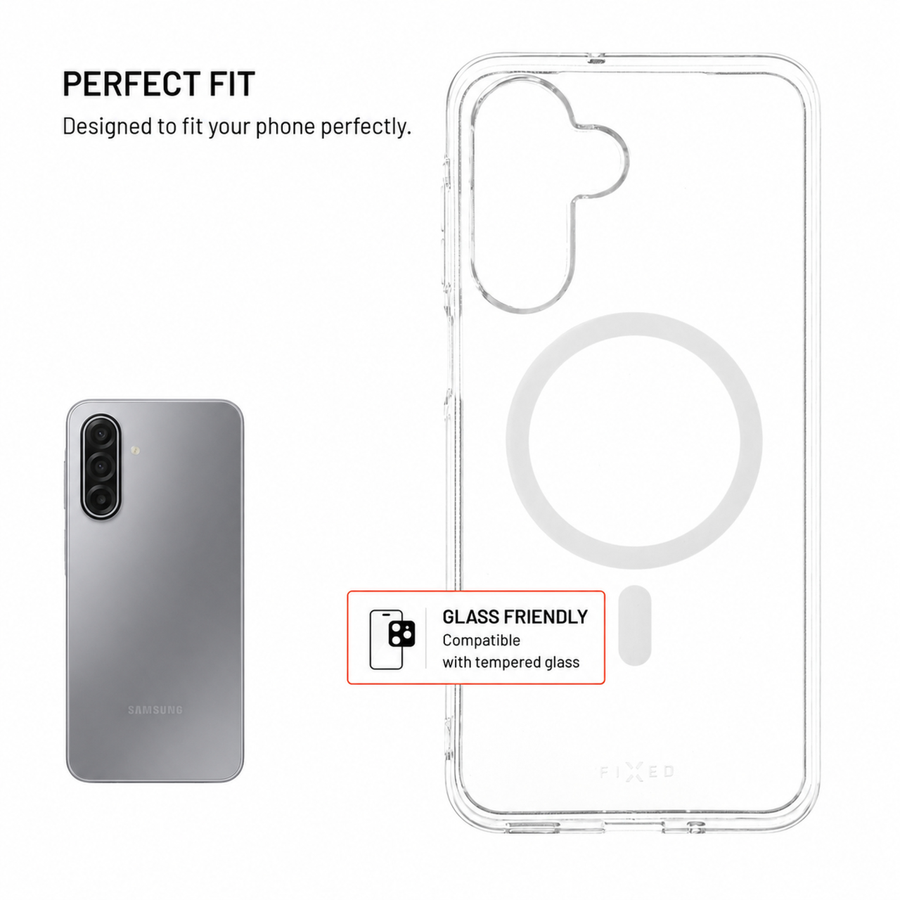 Průhledný silikonový kryt na mobil Samsung Galaxy A17 5G - Fixed MagStory AntiUV, MagSafe