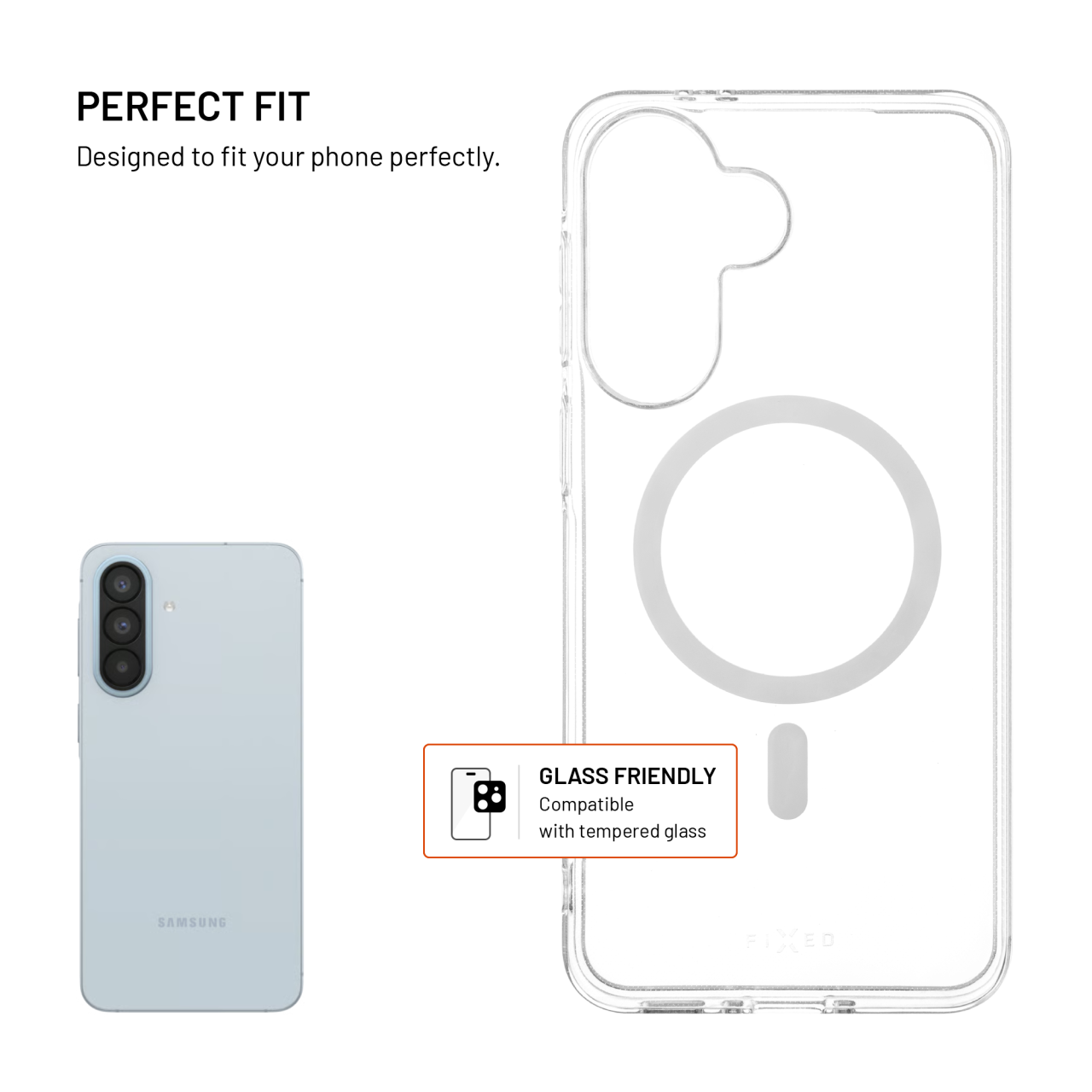 Průhledný silikonový kryt na mobil Samsung Galaxy A37 - Fixed MagStory AntiUV, MagSafe