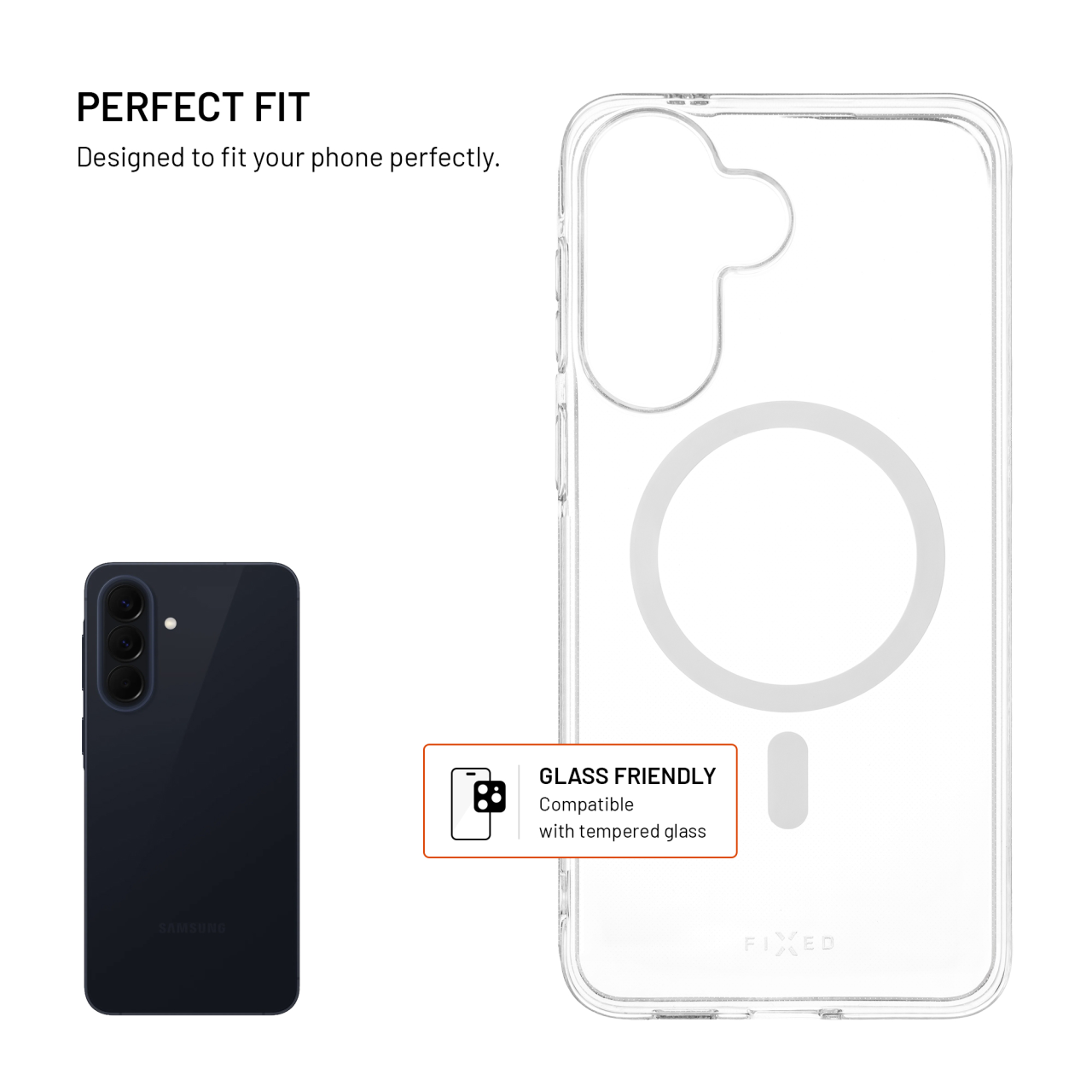 Průhledný silikonový kryt na mobil Samsung Galaxy A57 - Fixed MagStory AntiUV, MagSafe