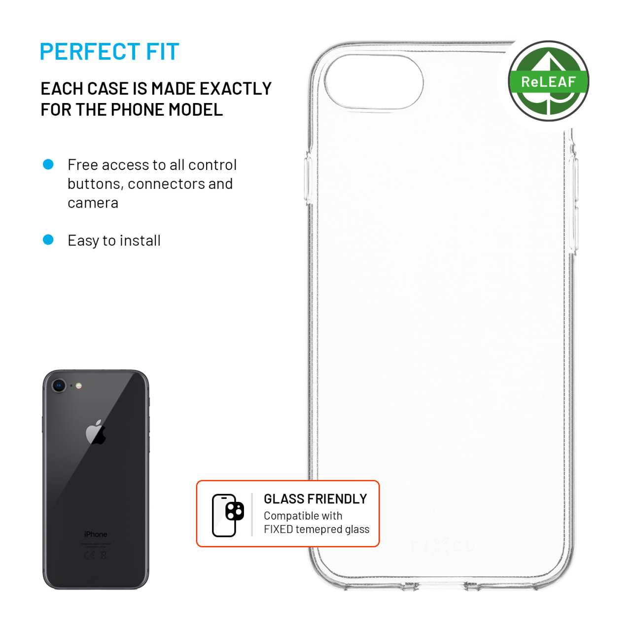 FIXED TPU gelový kryt ReStory AntiUV pro Apple iPhone 7/8/SE (2020/2022), čirý